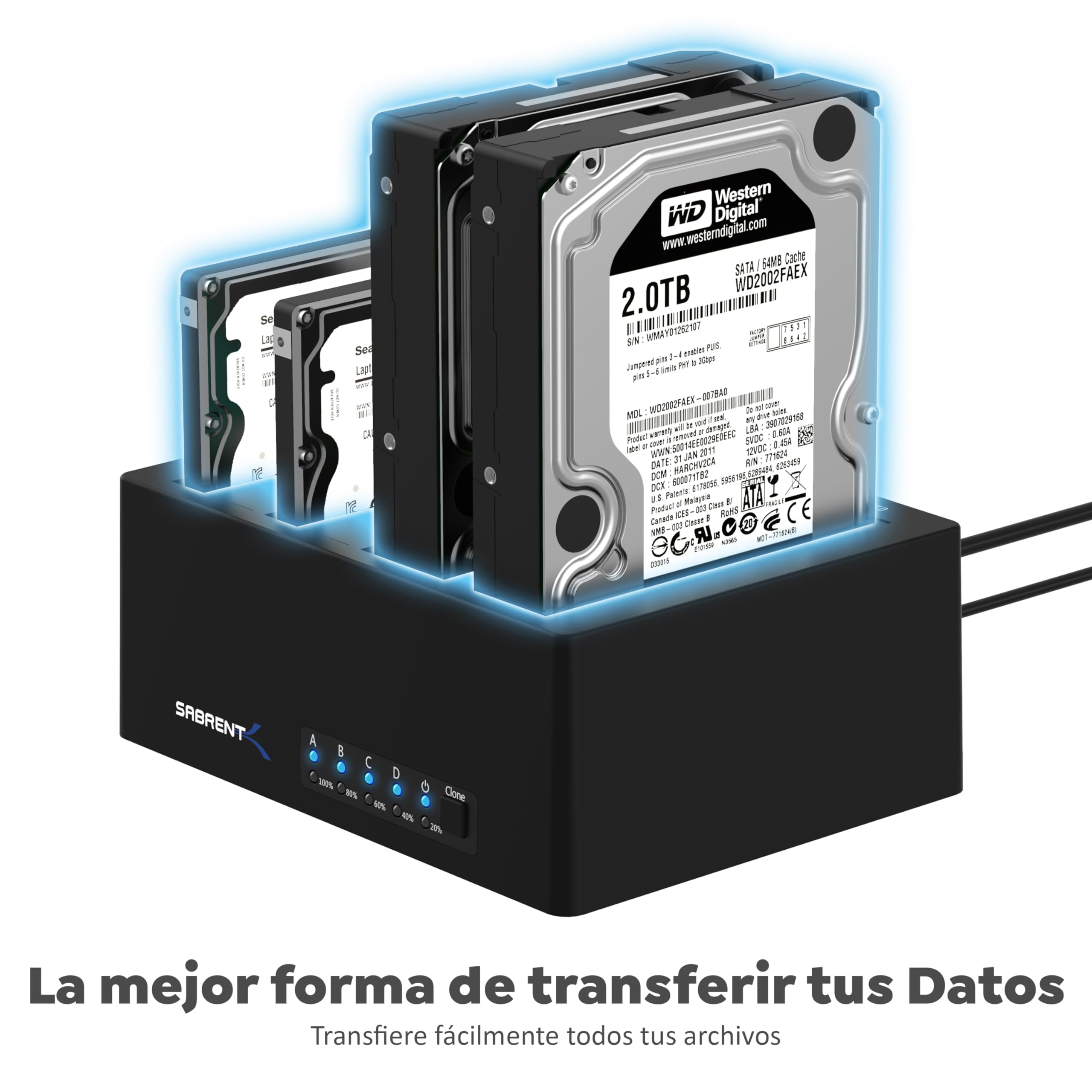 SABRENT SSD Disco Duro/HDD estación de Acoplamiento de 3,5" | para SATA SSD 1TB, 2TB, 4TB, HDD 8TB hasta 22TB (4 Bahías)| Carcasa de Alta Velocidad USB 3.1 | Instalación sin Herramientas [DS-U3B4] | Para SATA SSD 1TB, 2TB, 4TB, HDD 8TB Hasta 22TB (4 Bahía