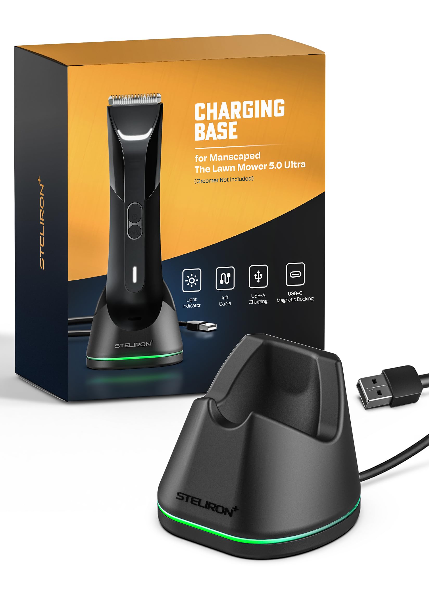 Steliron Charging Stand for Manscaped The Lawn Mower 5.0 Ultra (USB Cable) Wireless Charger Dock with Magnetic USB-C Receiver and LED Indicator