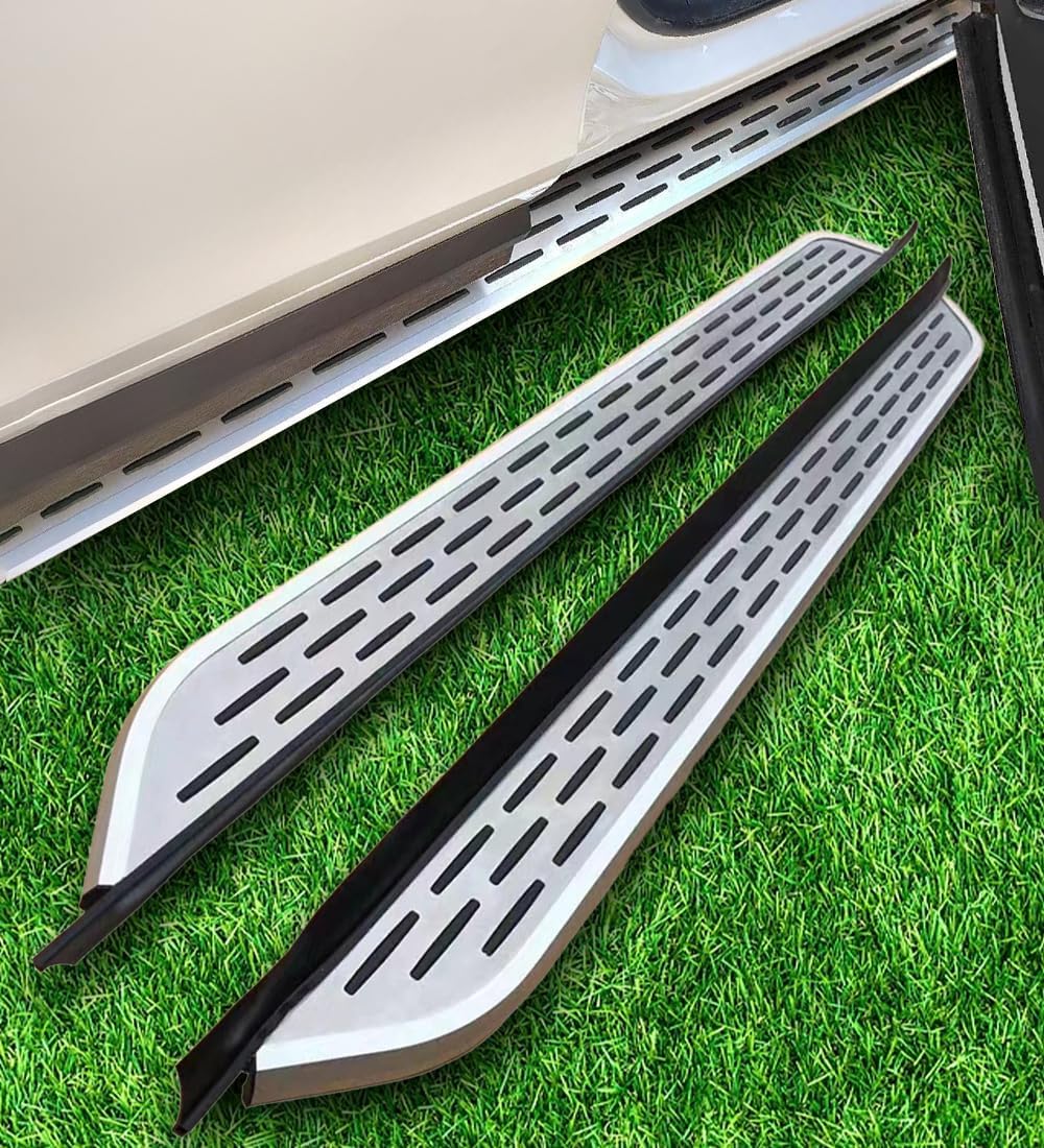 Running Boards for Genesis GV80 JX1 2021-2025 | 2PCs Aluminum Side Steps with Black Anti-Slip Rubber Texture | No Drill Bolt-On Kit | Car Accessories Silver (1 Set) (CKLY)