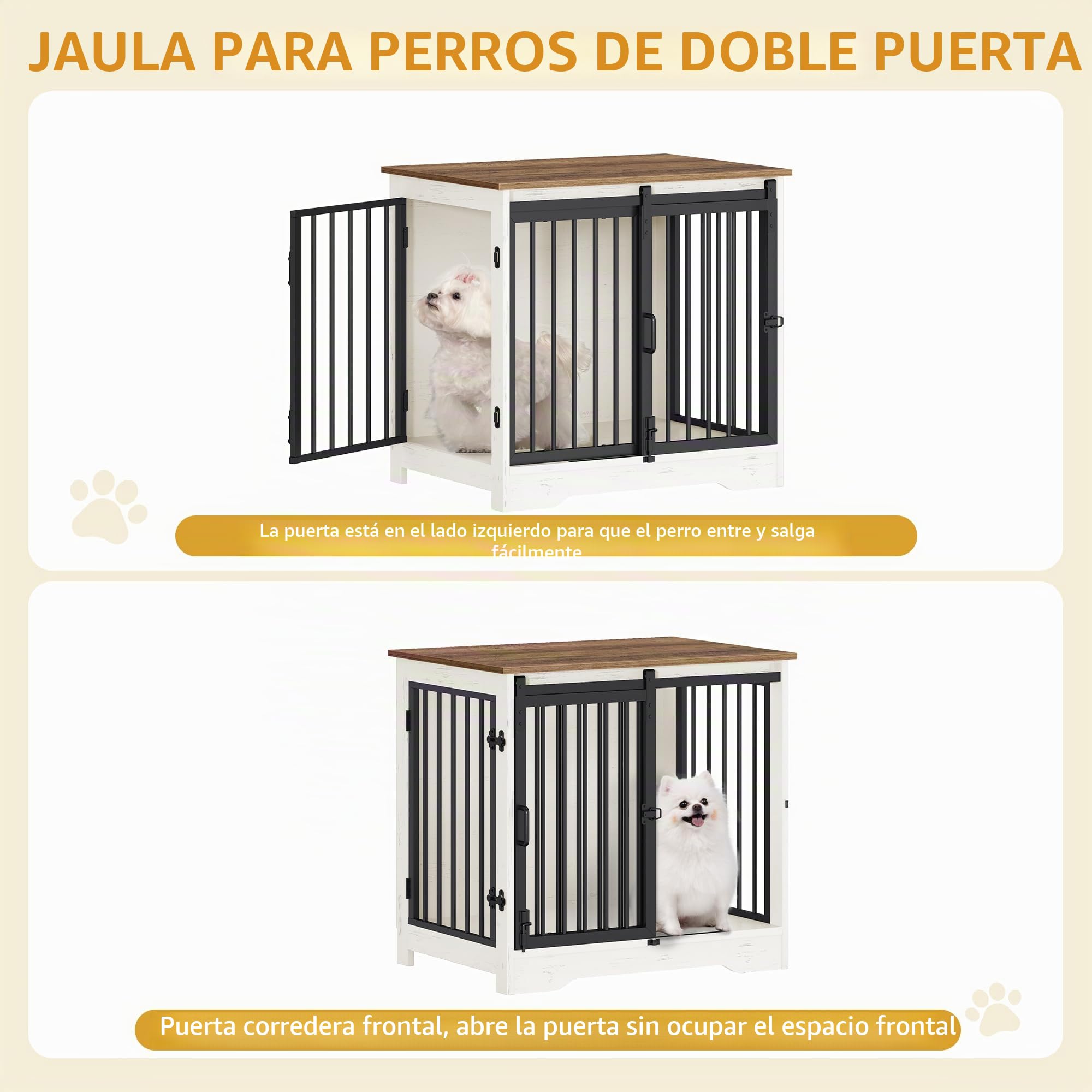 Hzuaneri 69 cm Jaula para Perros, Mesa Auxiliar, casa Moderna para Perros, Jaula para Cachorros, dúplex para Animales, 2 Puertas, 49 × 69 × 64,5 cm, Blanco Marrón DFC84314B