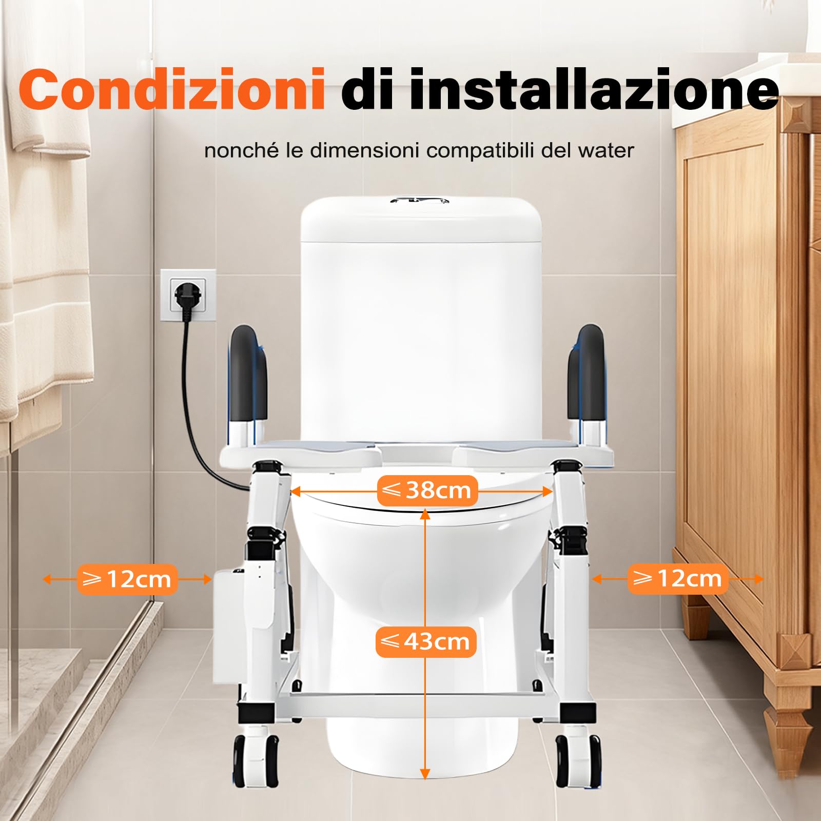 Rialzo elettrico per WC con tecnologia antiribaltamento intelligente, progettato per anziani e persone con mobilità limitata