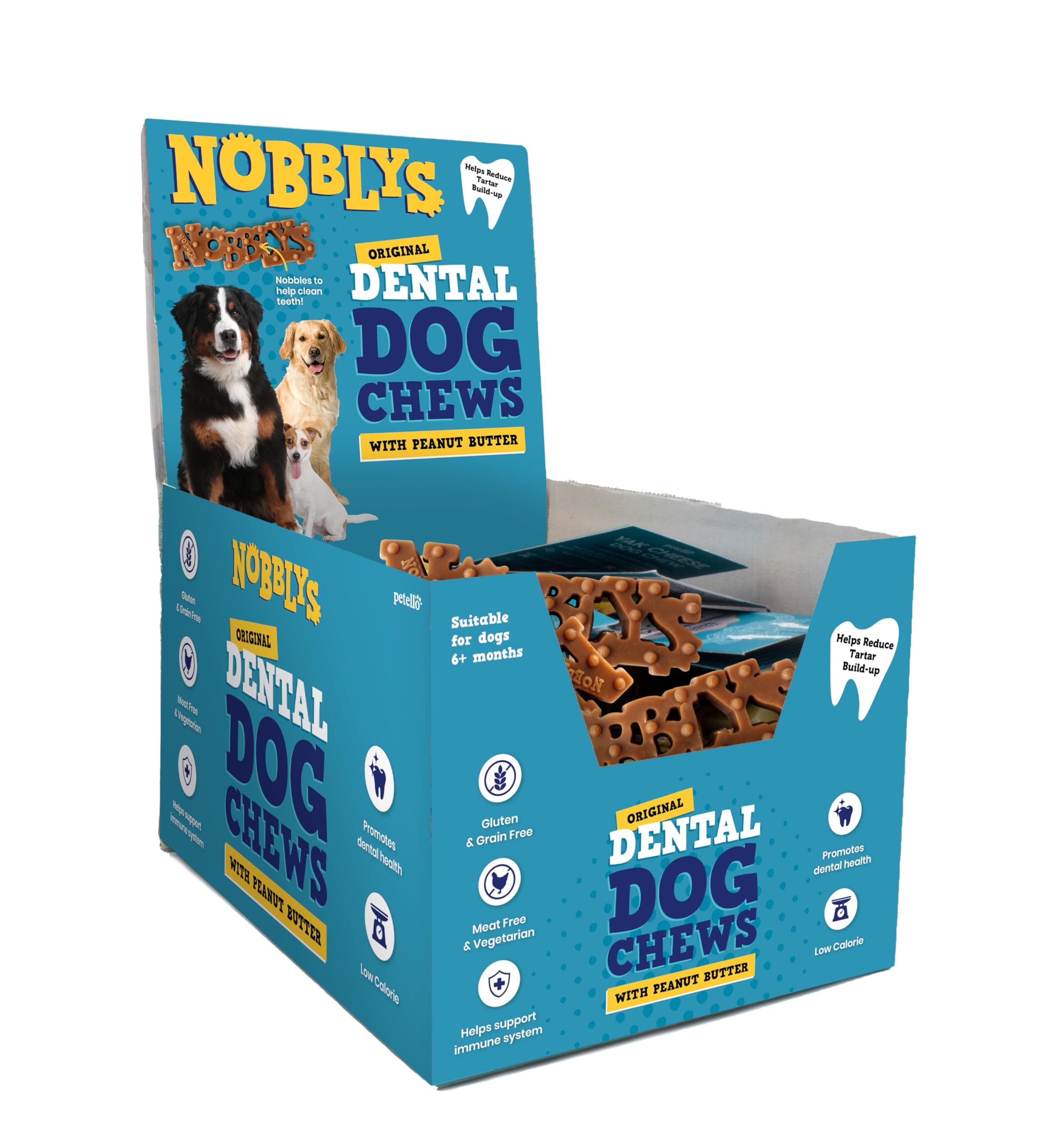 Nobblys Dog Treat Dental Chew Natural Treat For Dogs Dental Sticks Long Lasting Vegetarian Peanut Butter Chews, 24 x 60g