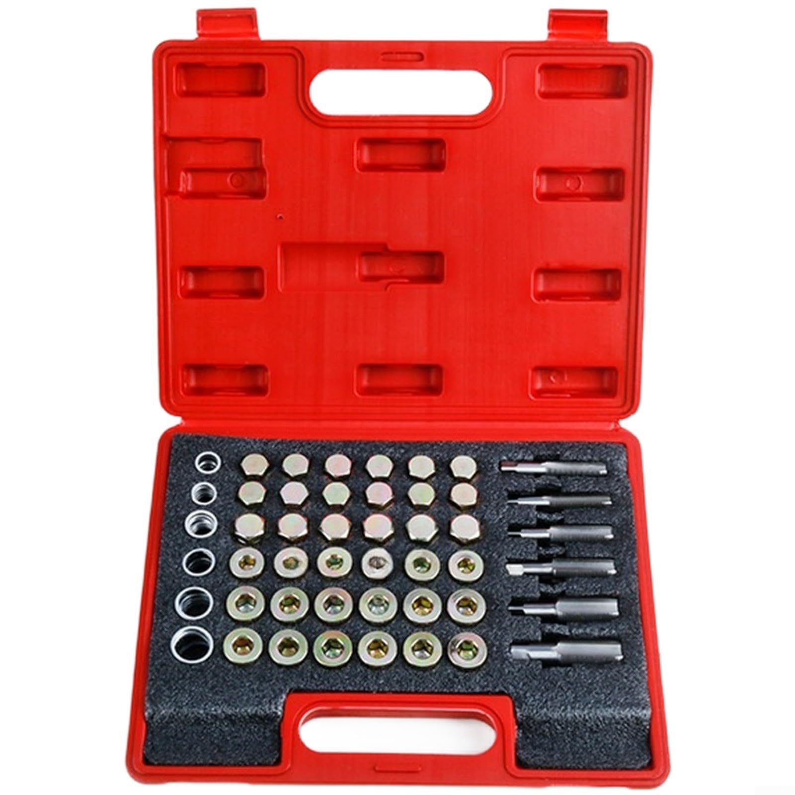 Kit di riparazione filettatura scarico olio con rubinetti, viti e rondelle di tenuta, set di utensili in acciaio per cuscinetti per filettature di pozzetto spogliato, 64/114 pezzi (114