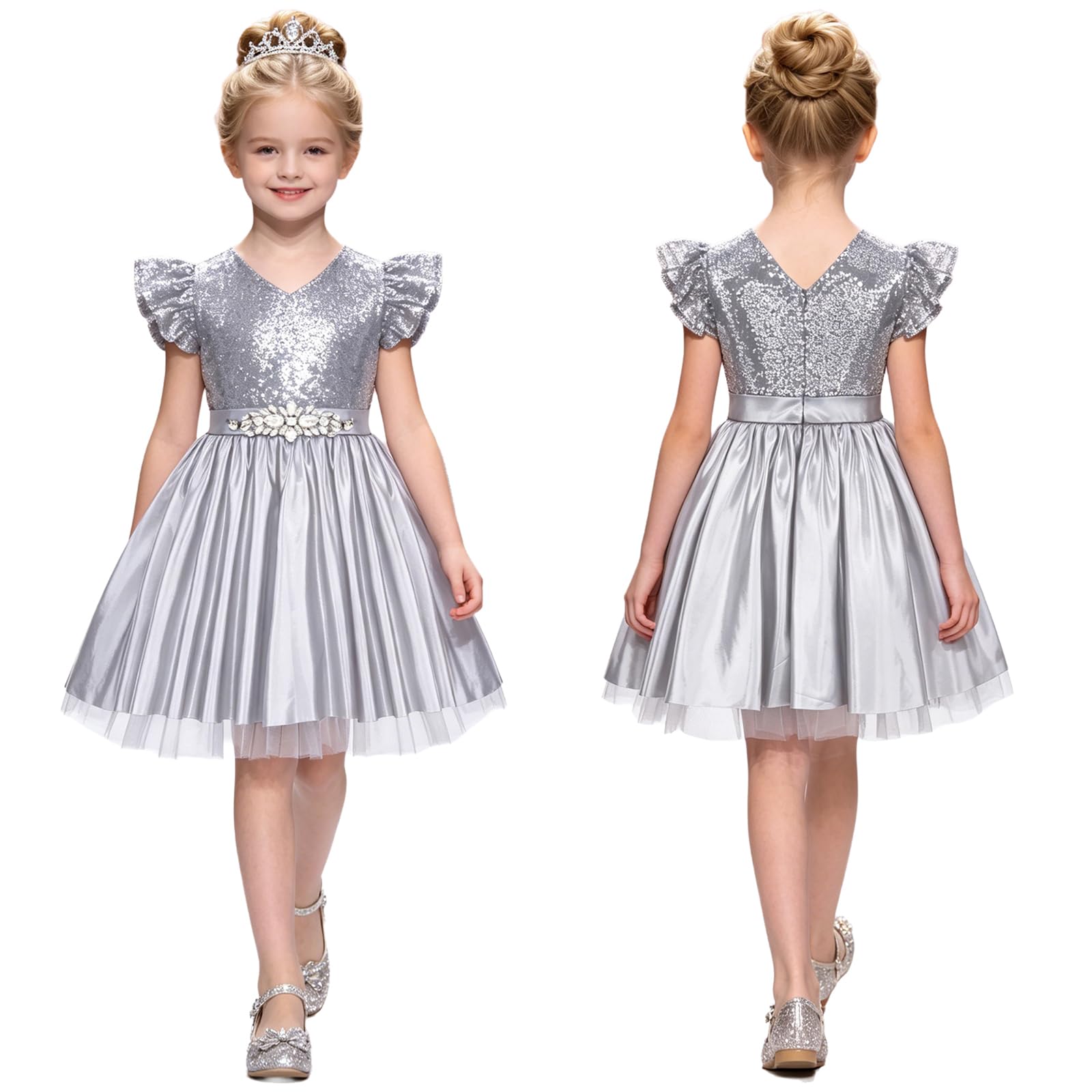Kinder Satin A Linie Schwungkleid Schauwettbewerbskostüm Abendkleid