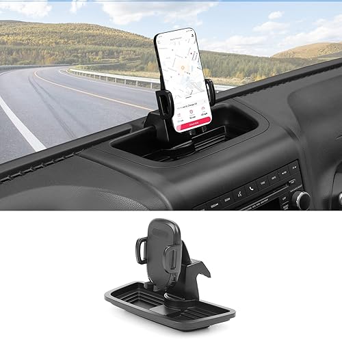 JeCar Soporte de teléfono compatible con Jeep Wrangler JK y Unlimited 2012-2017 Dash Phone Mount con bandeja de almacenamiento