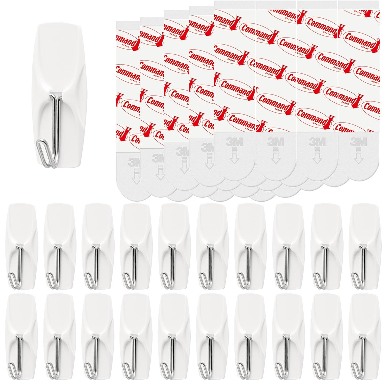 Wire Hooks for Wall Medium 16 Hooks, Heavy Duty Wall Hooks with 16 Strips, Damage Free Adhesive Hooks for Key Holder, Coat, Door, Shower Hanging