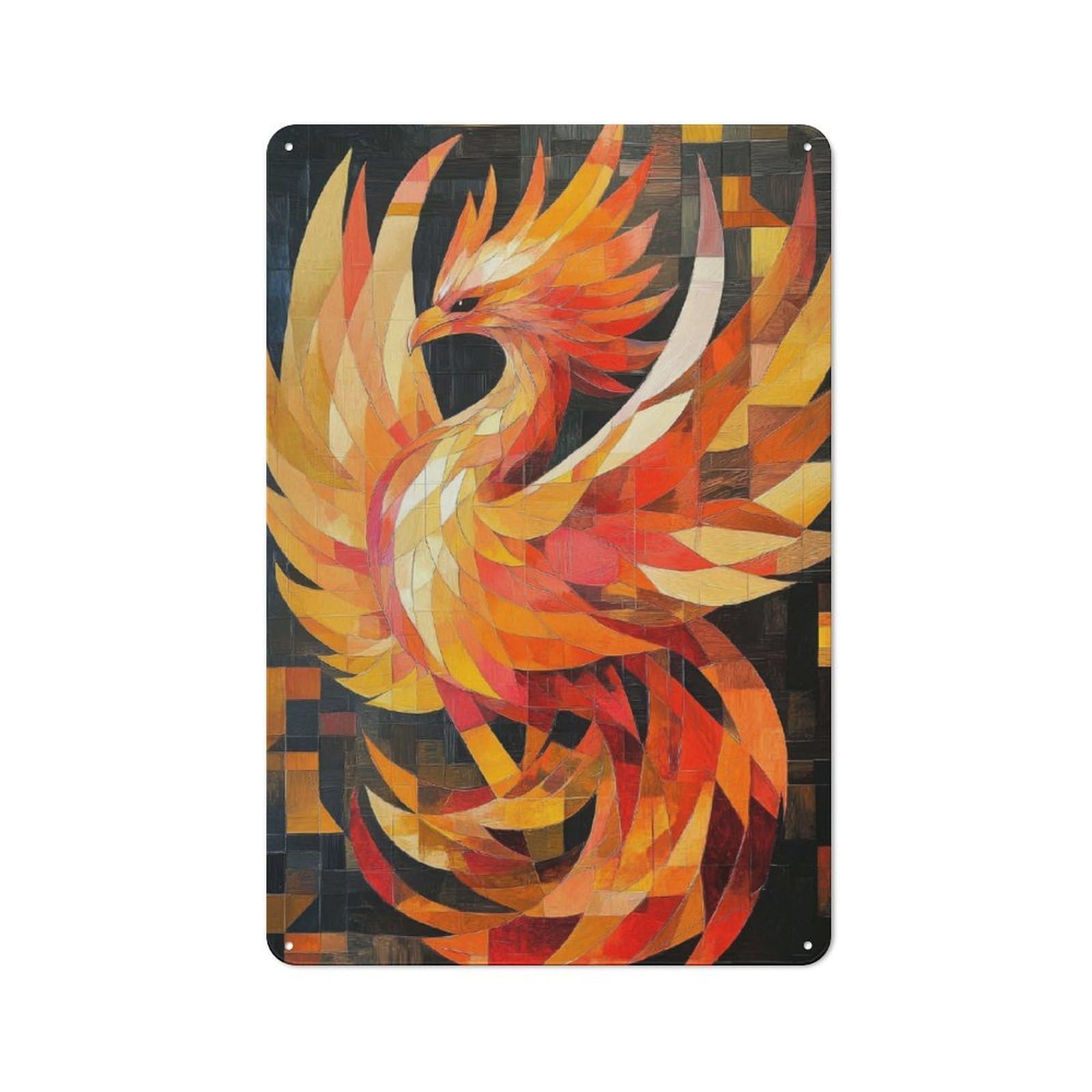 Junmoney Style-1 Tin Sign 30X20cm With Phoenix Oil Painting For Garage Wall, Retro-Style Decor, For Room Styling Across Garages And Workshops