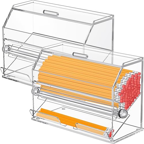 Pinkunn 2 dispensadores de lápices a granel para almacenamiento y dispensación de lápices de acrílico transparente, dispensador de pajilla, soporte