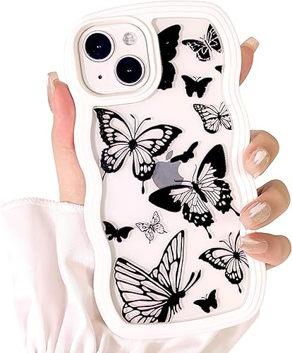 Miniatura 9 de NITITOP Funda compatible con iPhone 13iPhone 14, marco ondulado con ondas de estrella, para mujeres y niñas, forma rizada, a prueba de golpes, TPU