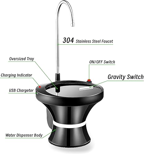 Miniatura 3 de Dispensador eléctrico automático de agua potable, bomba de botella recargable por USB con control de interruptor de gravedad para jarras de 1 a 5