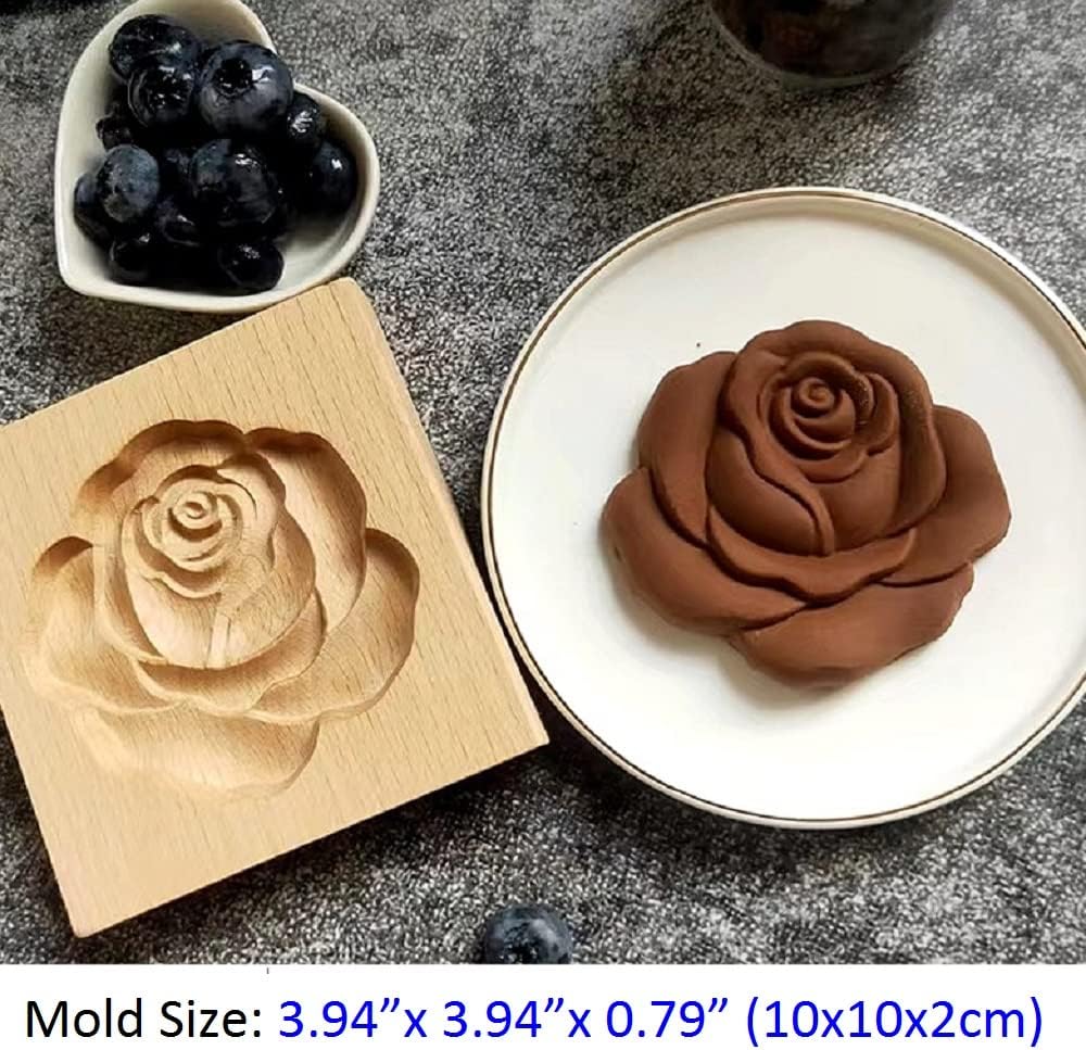 6Pcs Wooden Cookie Molds Carved Wooden Cookie Mold Baking Flower Rose Cookie Mold Wooden Kitchen Cookie Cutter Biscuit Embossing Press Molds DIY Baking Tools (6Pcs Flower Set)…