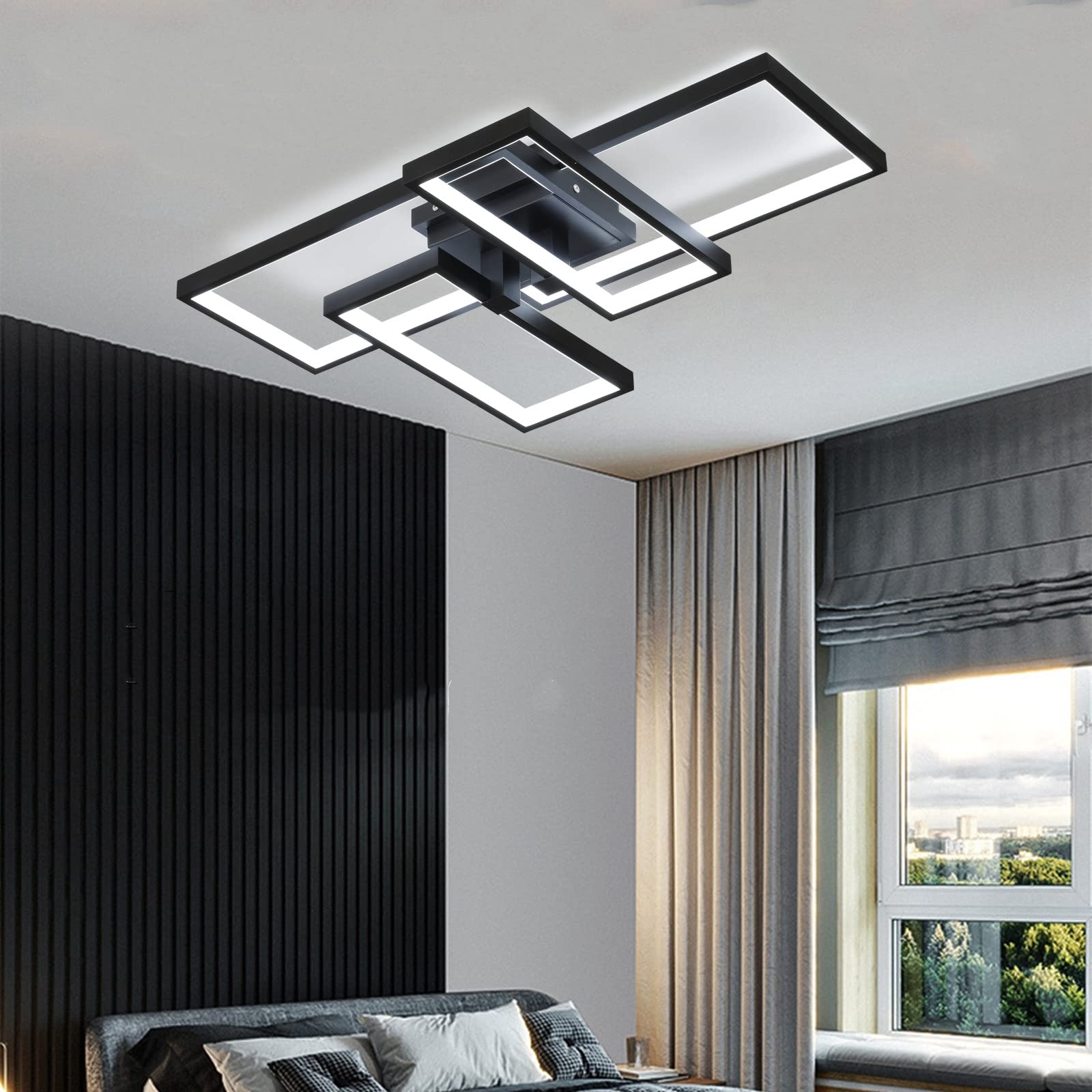 Led-plafondlamp, dimbaar, ronde lamp met afstandsbediening, voor woonkamer, kantoor, studeerkamer, eetkamer, kinderen, creatief wit, metaal, acryl, diameter 50 cm
