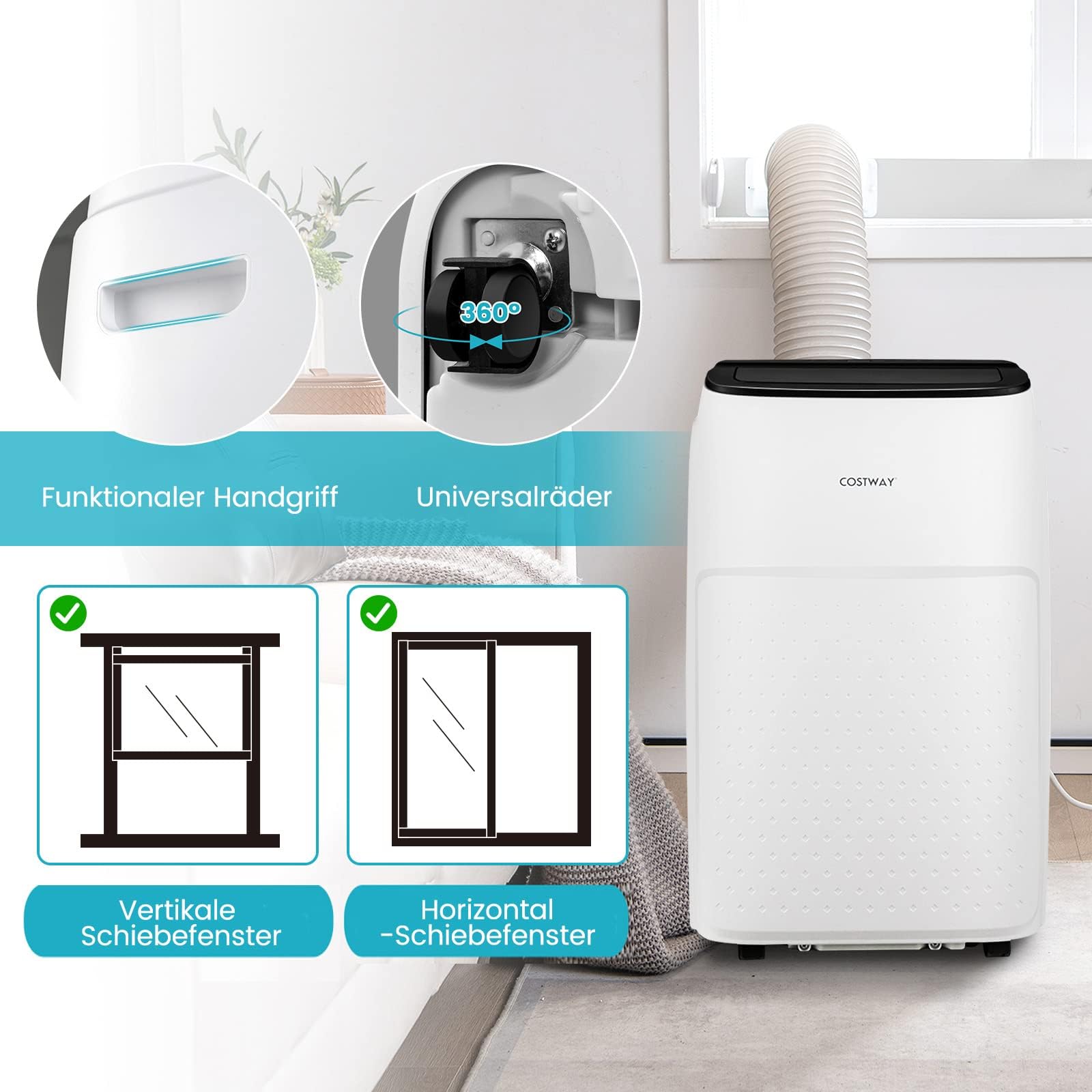COSTWAY 14000 BTU Klimaanlage mobil mit Abluftschlauch | 5 in 1 Klimagerät & Heizen & Entfeuchten & Ventilieren & Schlafmodus, APP/Fernsteuern, für Raum bis 135 m³