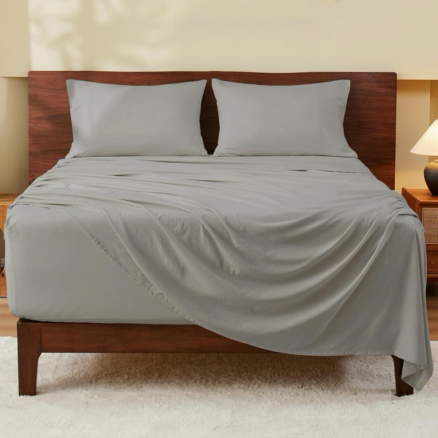 GOKOTTA 4-Pcs King Size Sheets Set, 21" Deep Pocket King Sheets with Elastic Corner Straps, Washed & Brushed Microfiber Polyester, Hotel Luxury, Ultra Soft, Breathable, Anti-Rip, Wrinkle-Free - Grey