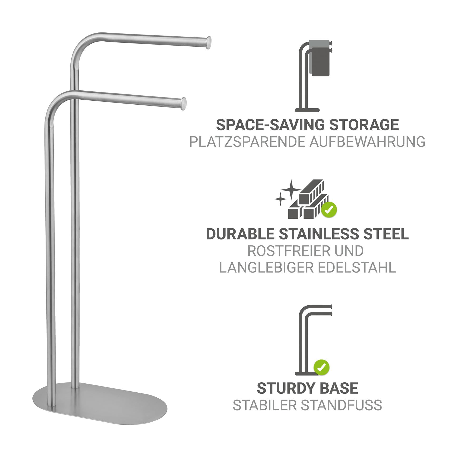 Wenko Portasciugamani MOD. Levante autoportante Design Moderno in Acciaio Inox salvaspazio Metallo Satinato per Bagno 30 x 79 x 17 cm Argento Opaco