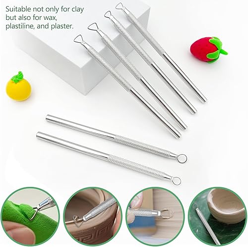 Miniatura 5 de Juego de herramientas de escultura y tallado de arcilla de aluminio de 6 piezas, raspadores plateados para modelado artesanal para cerámica,