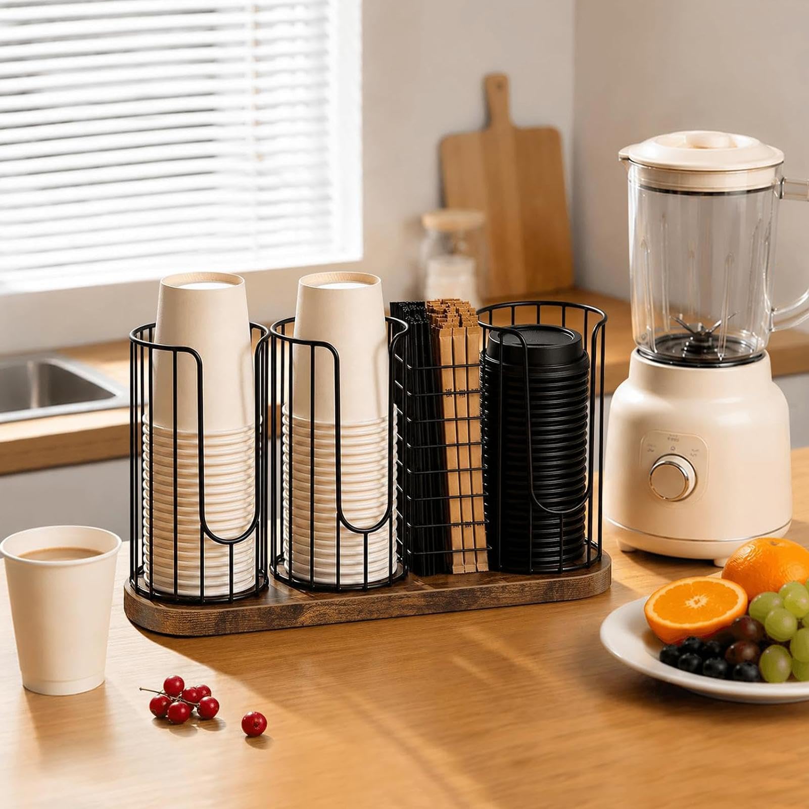 Dispensador de café Estante de vajilla 4 compartimentos base de madera