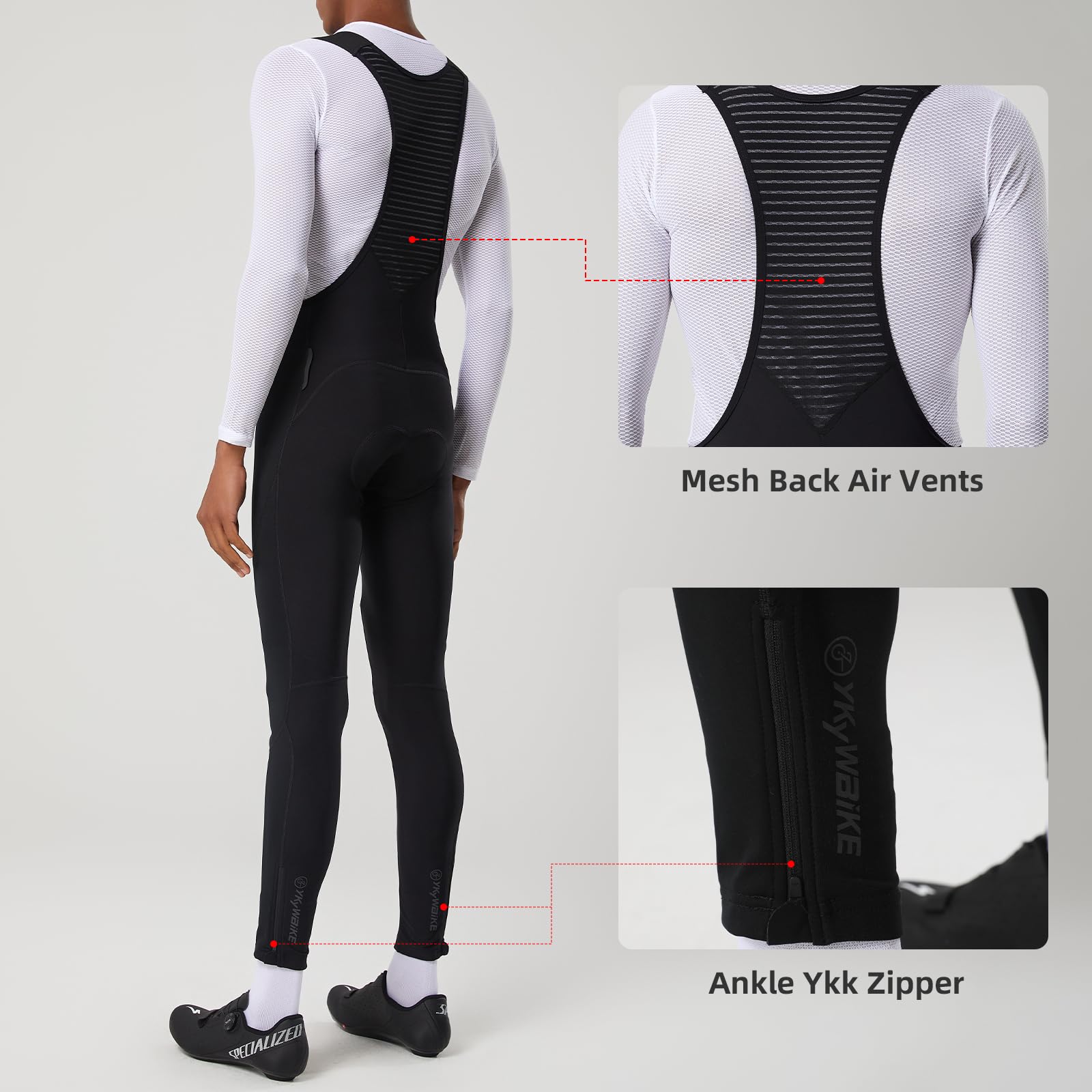 YKYWBIKE Baberos de ciclismo de invierno para hombre con acolchado 4D para clima frío, pantalones de ciclismo en color azul