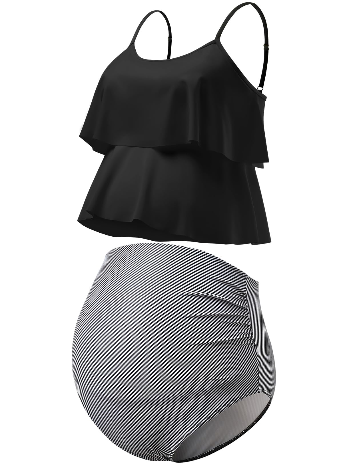 GINKANA Maillot de bain tankini 2 pièces pour femme - Ourlet à volants - Double ourlet à volants