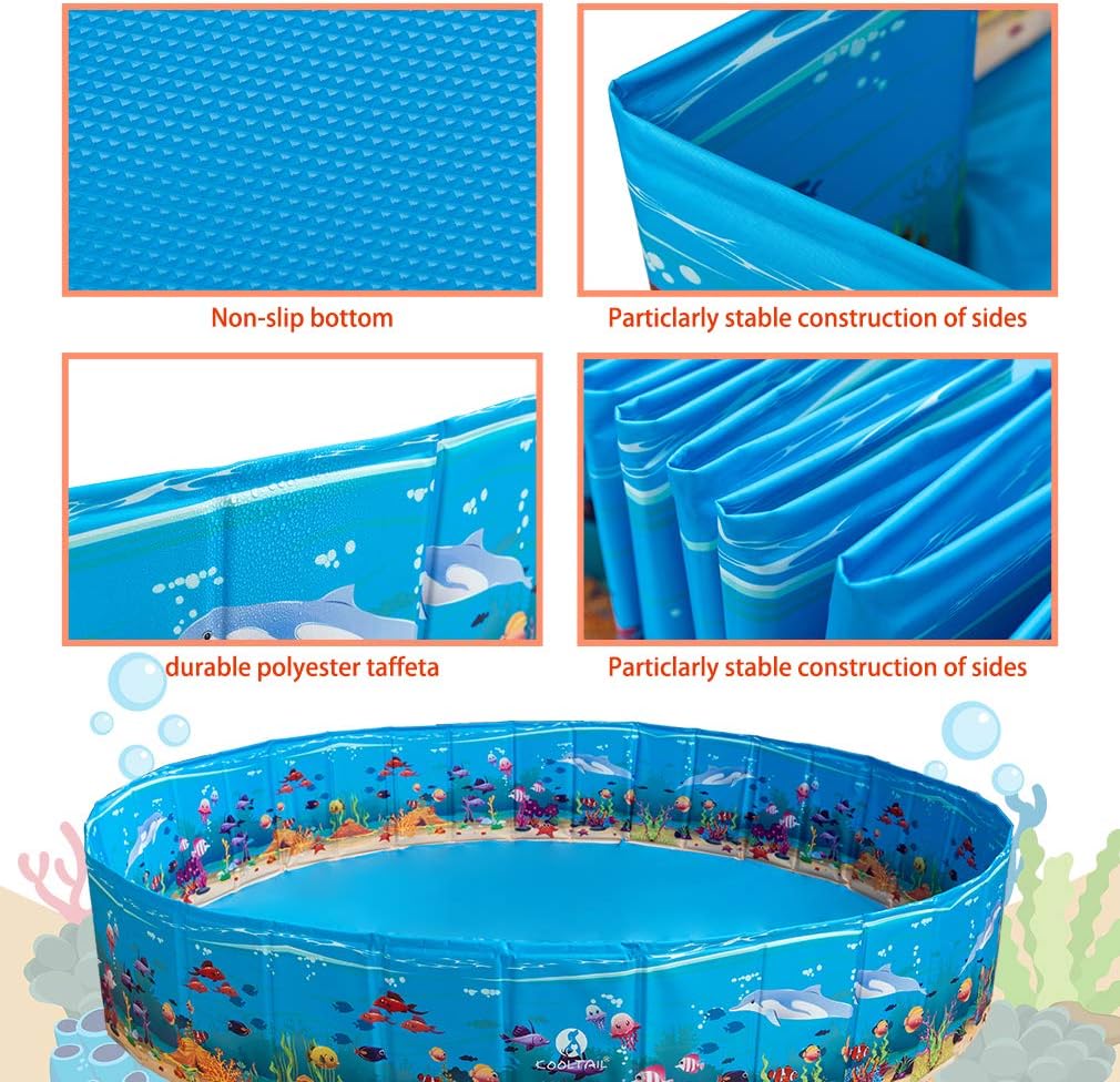 KOOLTAIL Foldable Dog Swimming Pool - Extra Large Pet Bathtub - Collapsible Summer Pool with Underwater World Print Portable Durable Outdoor Bathing Pool, 63 x 11.8 inches for Dogs Cats and Kids