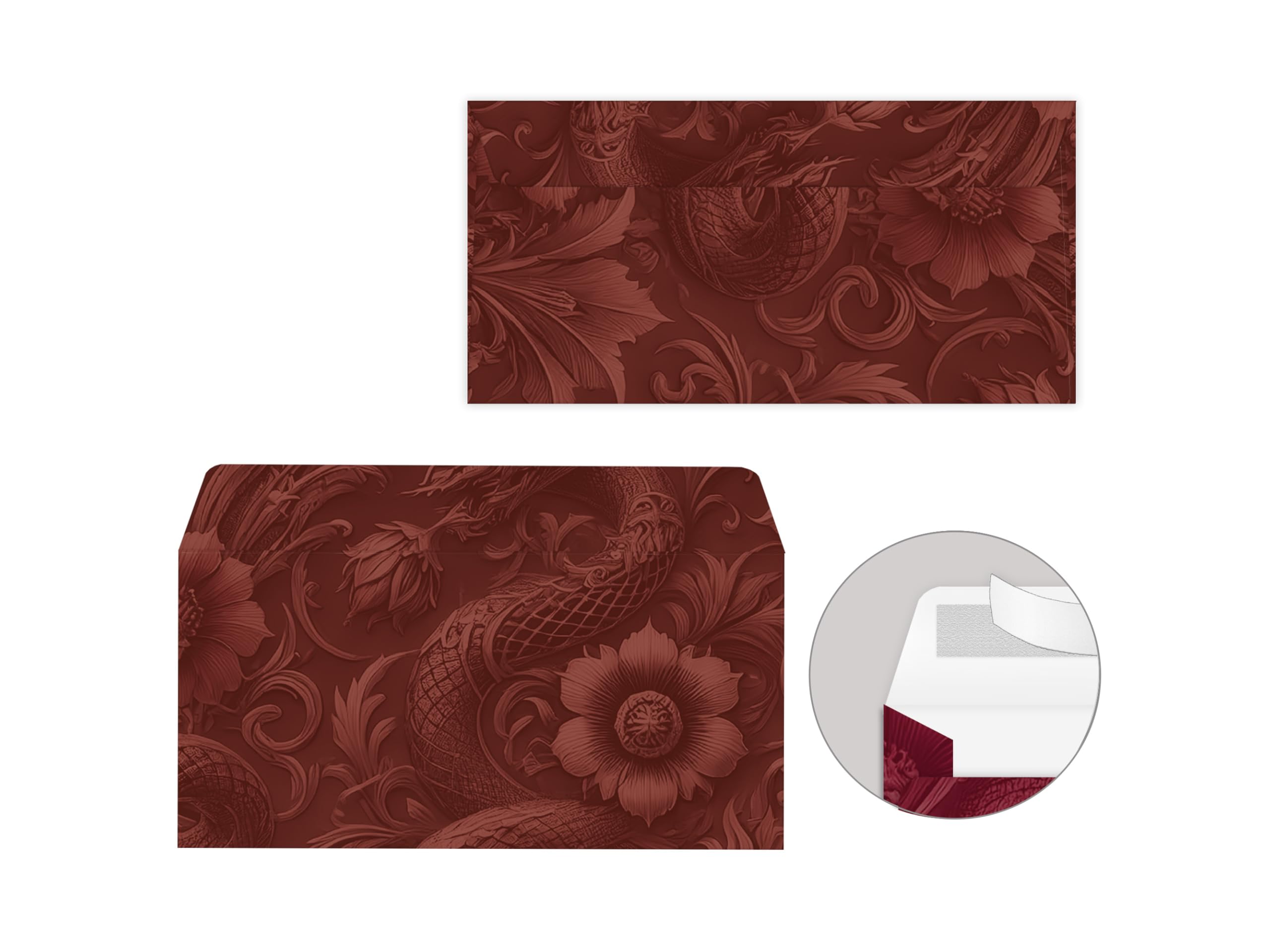 Briefpapier-Set 250 Briefbögen DIN A4 + 250 Kuverts DIN-lang ohne Fenster haftklebend - Papier beidseitig bedruckbar Geburtstag Jubiläum Hochzeit Menükarte Geschenk - Chinesischer Drache & Blume