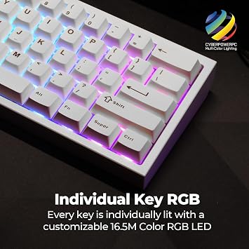 CyberPowerPC CK60 White 60% Hot-Swappable RGB Customizable Mechanical Gaming Keyboard, Dampening Foam, Aluminum CNC Case w/Gateron Red Switches and PBT Keycaps