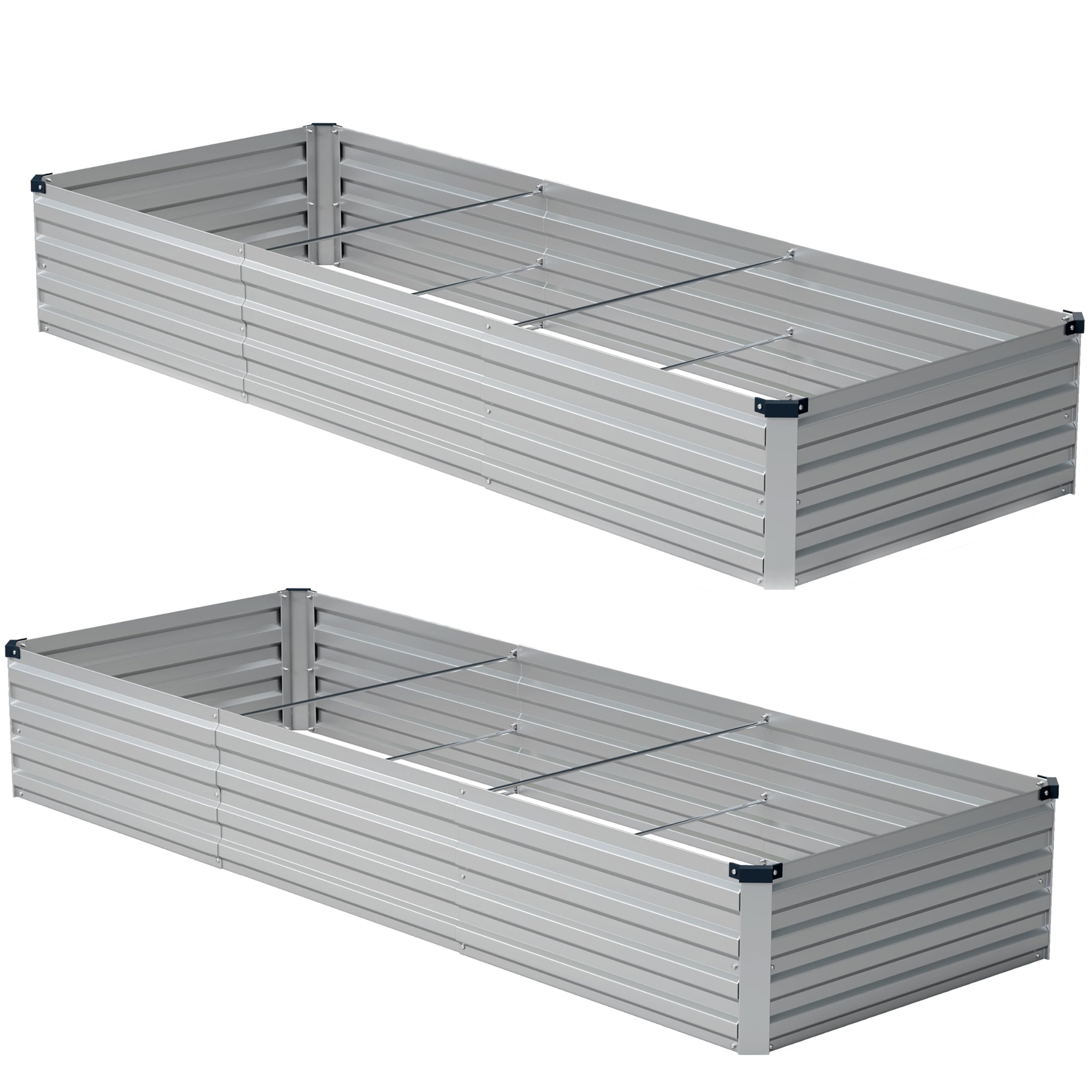 zunatu 10x2x1ft(2 pack) galvanized raised garden bed,outdoor planter boxes metal patio kit planting bed for vegetables flowers,silver