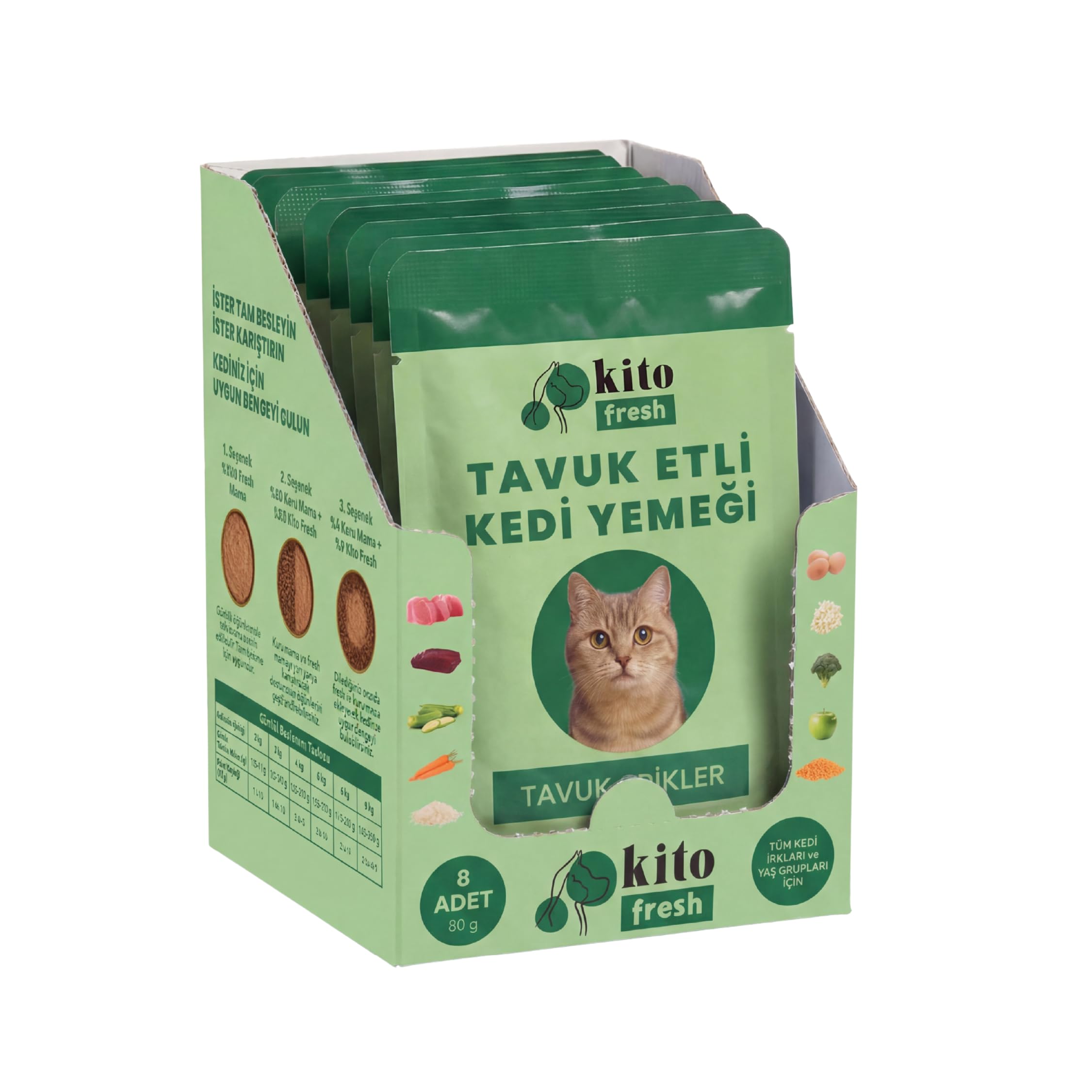 Kito Fresh Tavuk Etli Kedi Yemeği%100 Taze İçerikli Mama 80 g X 8 Adet