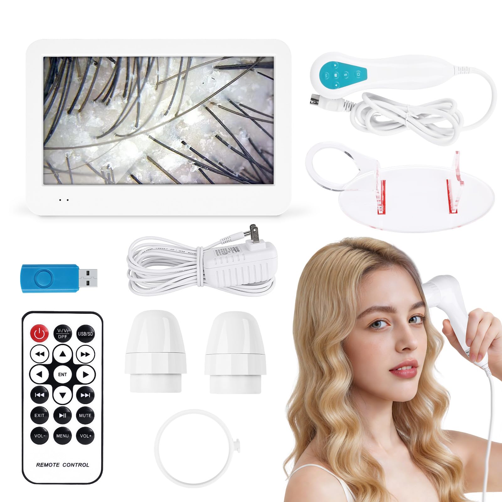 Analyseur de cheveux de peau, 30,5 cm LCD numérique pour analyse du cuir chevelu, 50 x 200 x, portable, rechargeable, huile de follicule pileux, détecteur d'humidité, testeur de pigment de peau