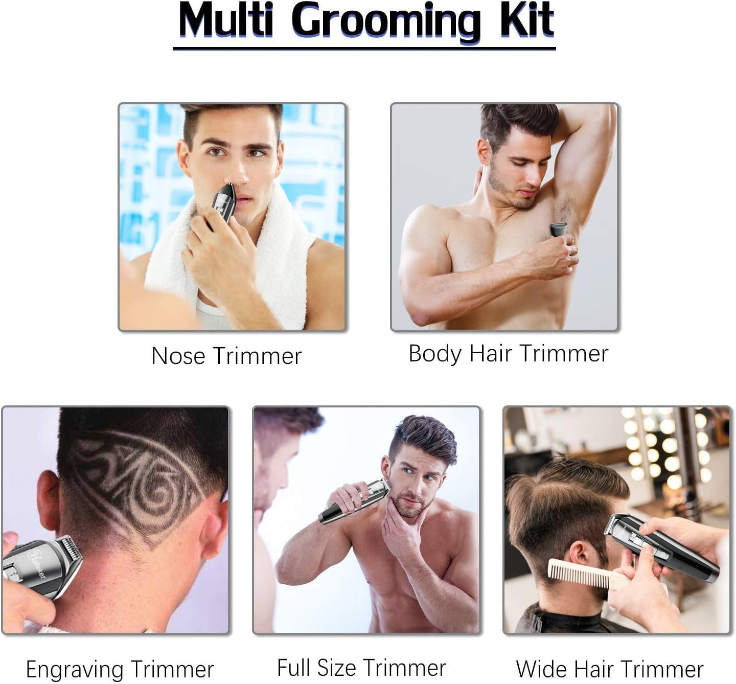 Hatteker Tondeuse Barbe Tondeuse Cheveux Hommes Rasoir Tondeuse Corps Nez-Oreilles Impermeable 5 In 1