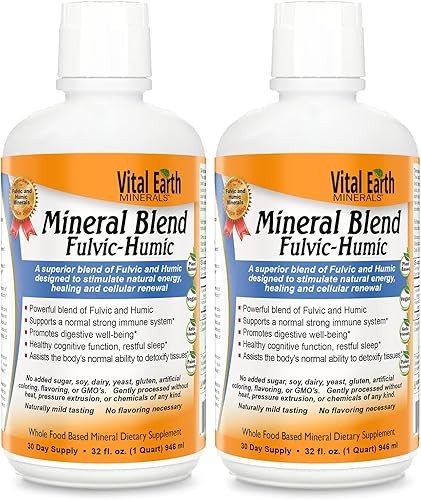 Vital Earth Minerals Vital Earth Minerals - Mezcla mineral fúlvico - Suplemento multineral líquido vegano - Casi insípido - Minerales iónicos a base
