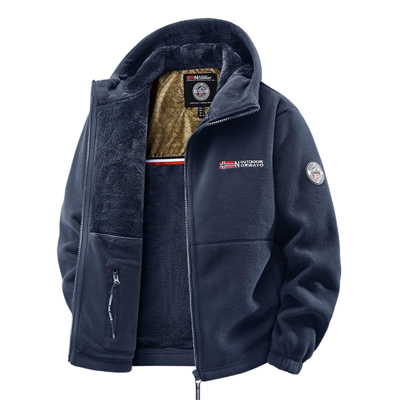 Chaqueta con capucha de forro polar de doble capa, unisex, ultra cálida, chaqueta de sherpa con cremallera completa para hombre, chaqueta táctica con bolsillos
