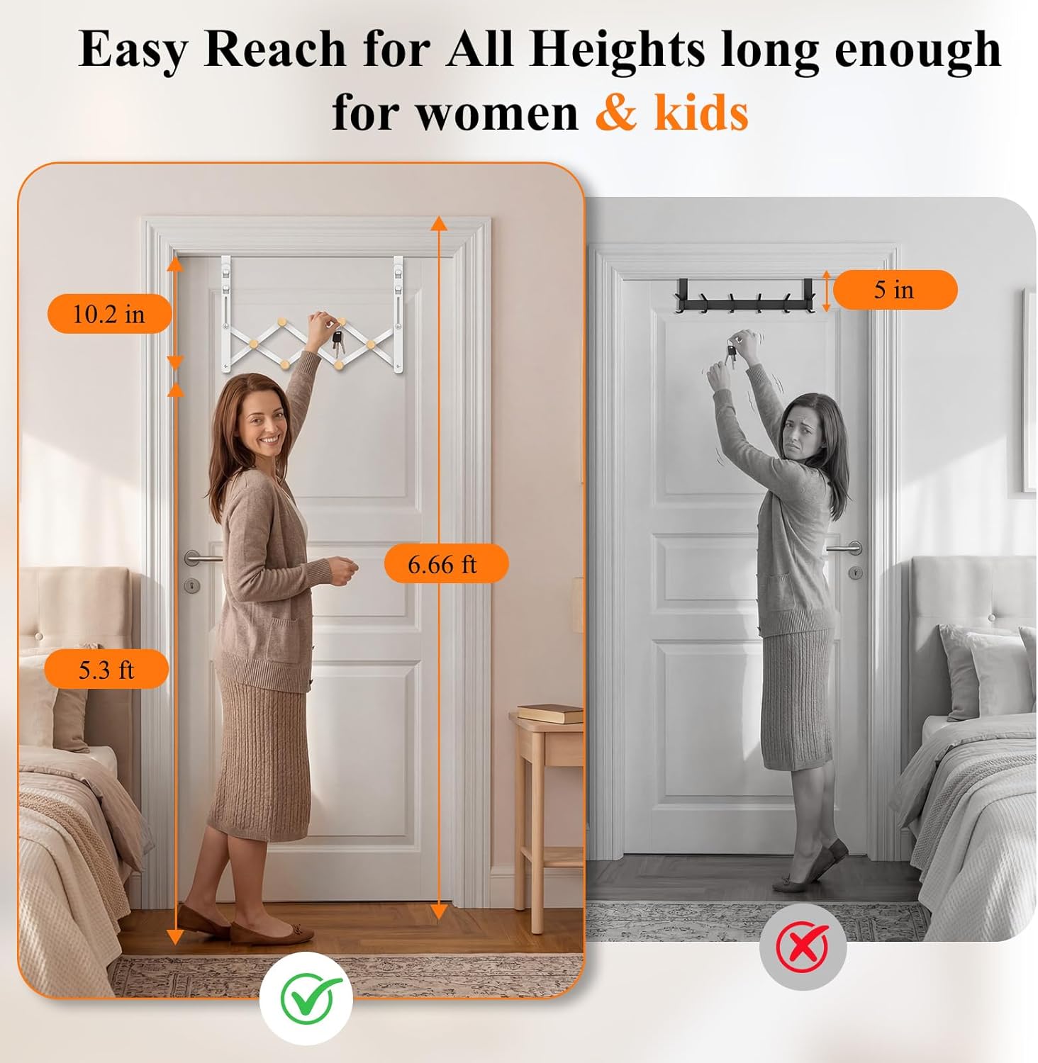 FYY Over The Door Hooks, Door Hanger Towel Rack Organizer, Collapsible No Drill Holder, Heavy Duty Easy to Install, Pads and Wooden Knobs, No-Scratch for Bathroom Clothes Coat Travel, Fit 1-3/4"