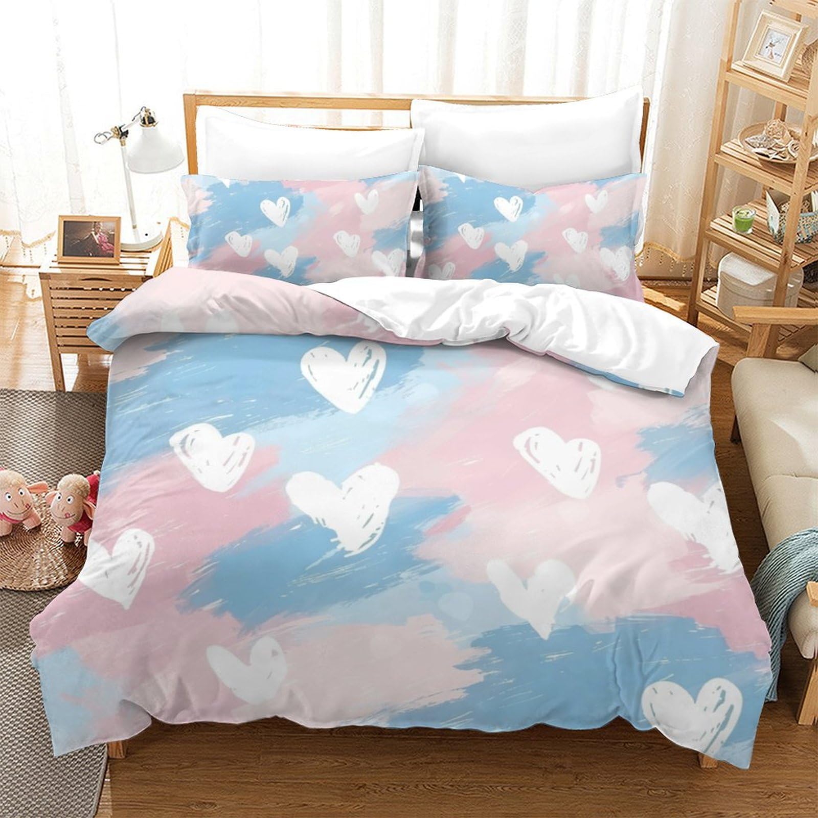 Housse de couette 200x200cm anti-glissement pour lit double d'adolescent