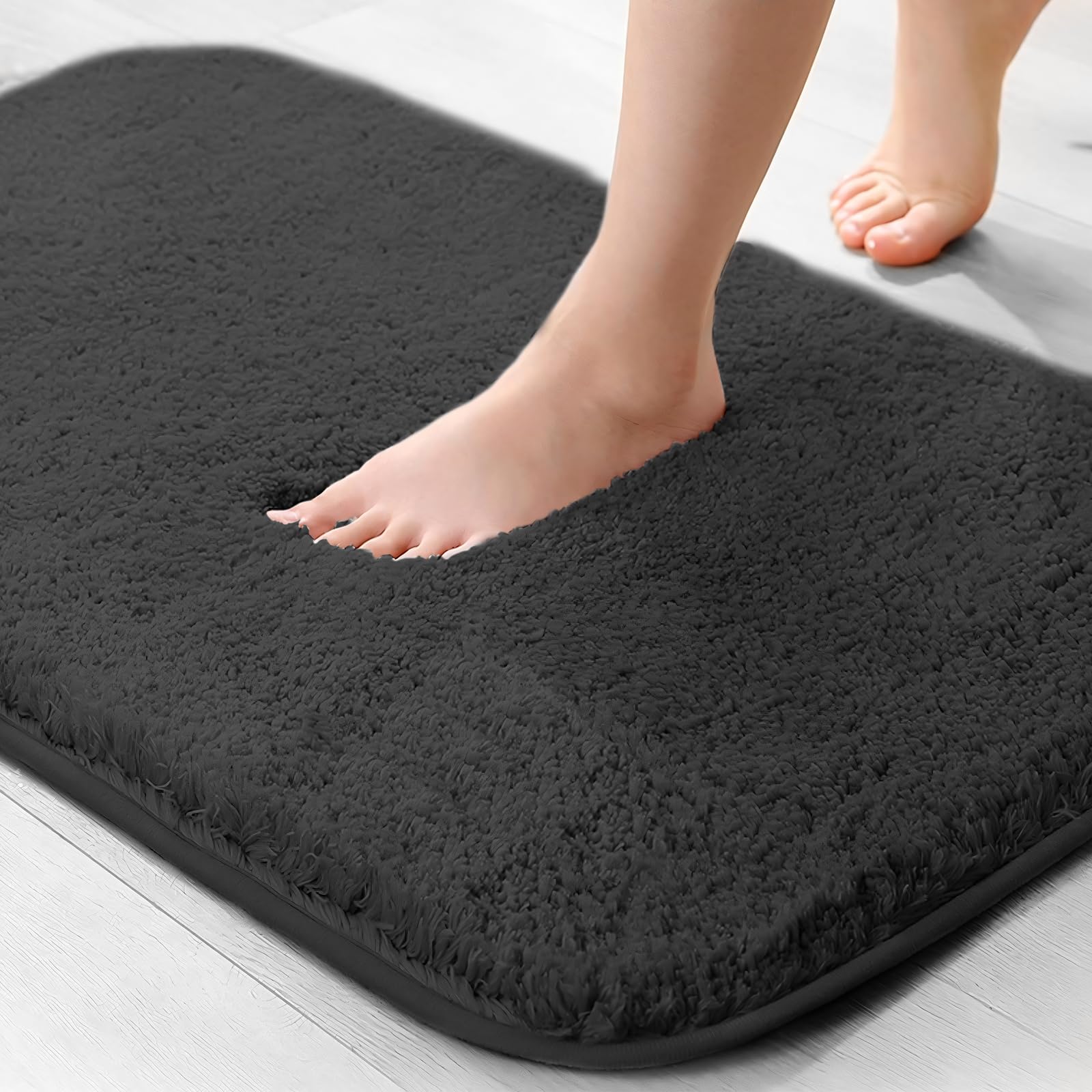 wyewye Microfibre Bath Mat, 2cm Super Thick, Super Absorbent Bathroom Rug 40x60cm Black, 40 x 60 cm