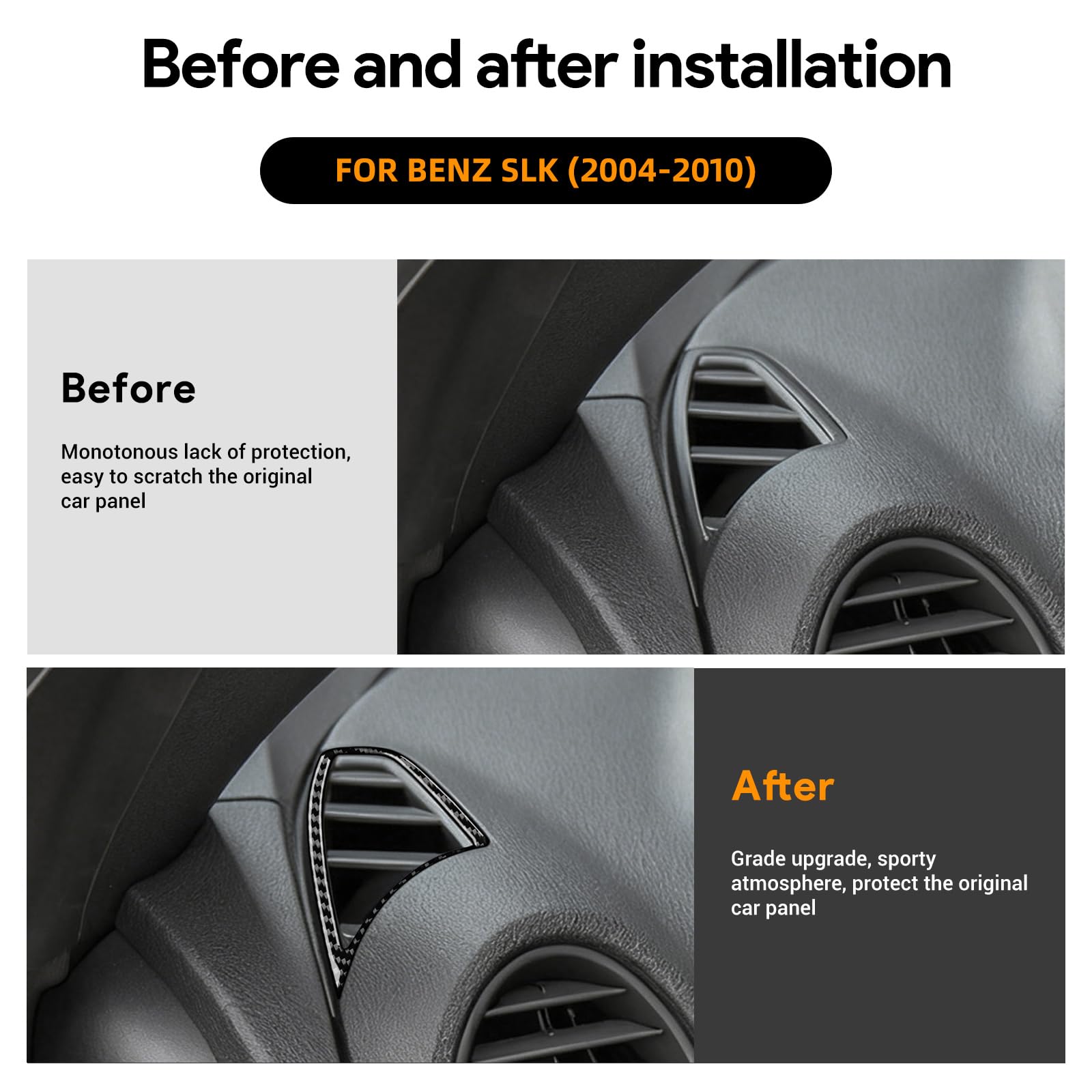 KUNGKIC Per Mercedes-Benz SLK R171 2004 2005 2006 2007 2008 2009 2010 Consola Centrale in Fibra di Carbonio Pannello di Controllo Entrambi i Lati Telaio di Scarico d'Aria Adesivo Decorazione Accessori