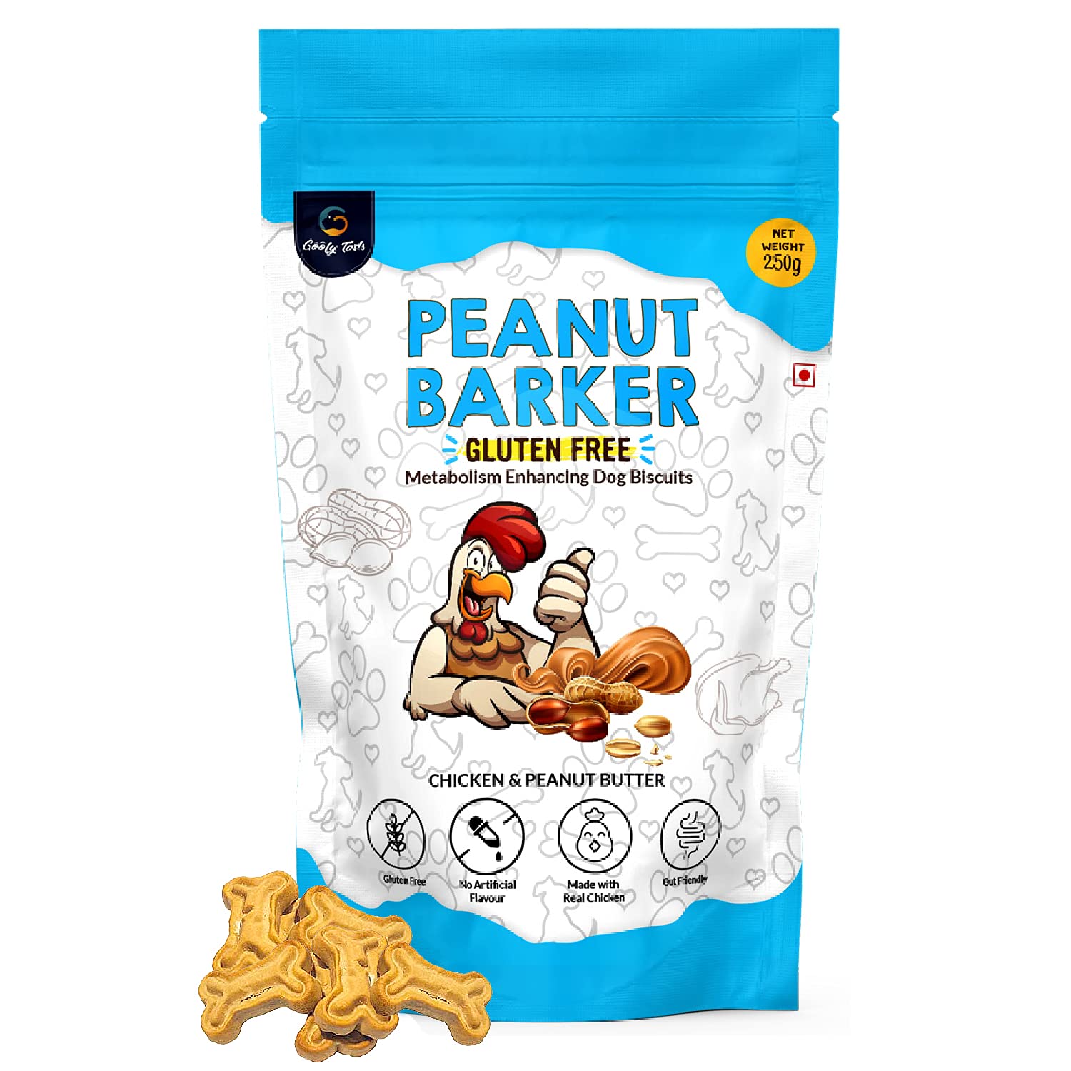 Goofy Tails Gluten Free Peanut Barker Chicken Biscuits for Dogs & Puppies, Non Vegetarian Dog Biscuits for Adult Dog, Healthy Dog Treats with Real & Human Grade Ingredients 250g (Pack of 1)