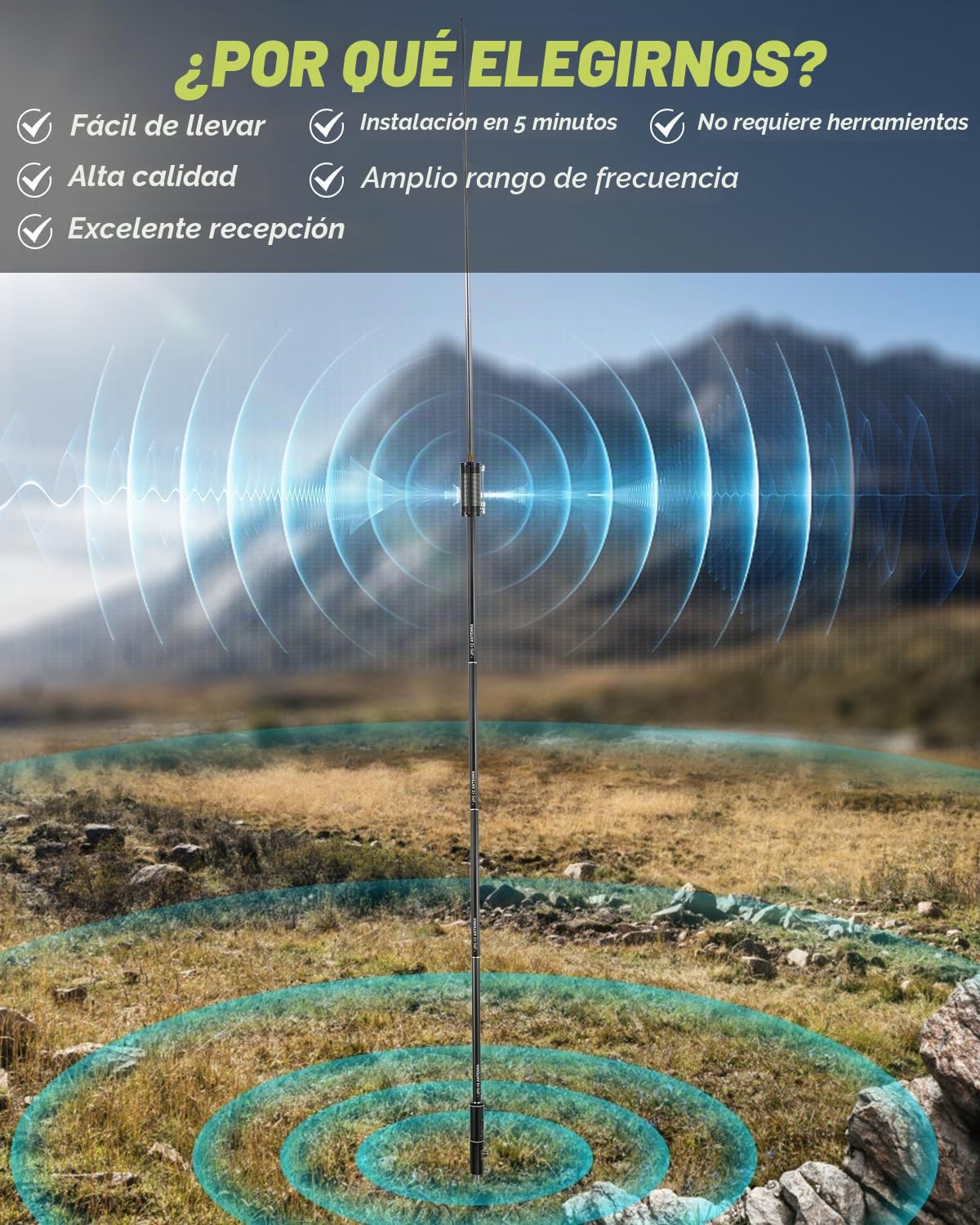 AURSINC JPC-12 - Antenna Radio Frecuencia Alta para Aficionados (7-50 MHz, Antena Vertical 40-6 m, 8 Bandas, 4,1 m (M10))