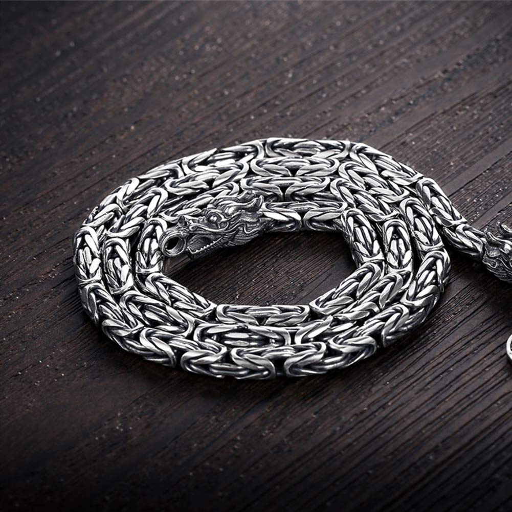 925 Sterling Silber Schmuck, Herren Vintage Handgefertigte Quadratische Byzantinische Königskette, Nordische Wikinger Mythologie Drachenkopf Talisman Halskette