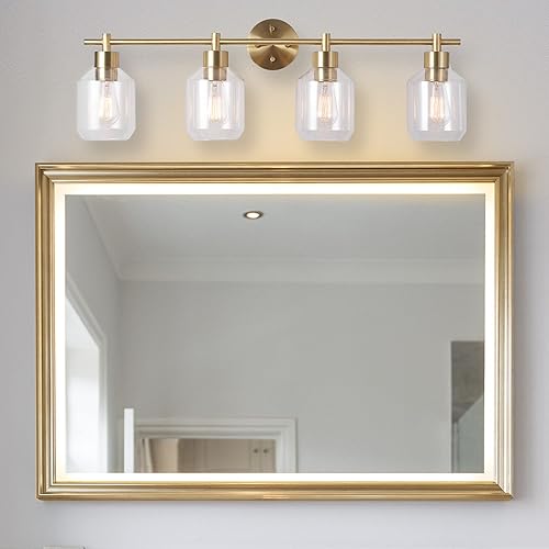 Miniatura 2 de GLOBE Electric 52083 Cannes - Lámpara de tocador de 4 luces, latón mate, pantallas de cristal opal, bombilla no incluida