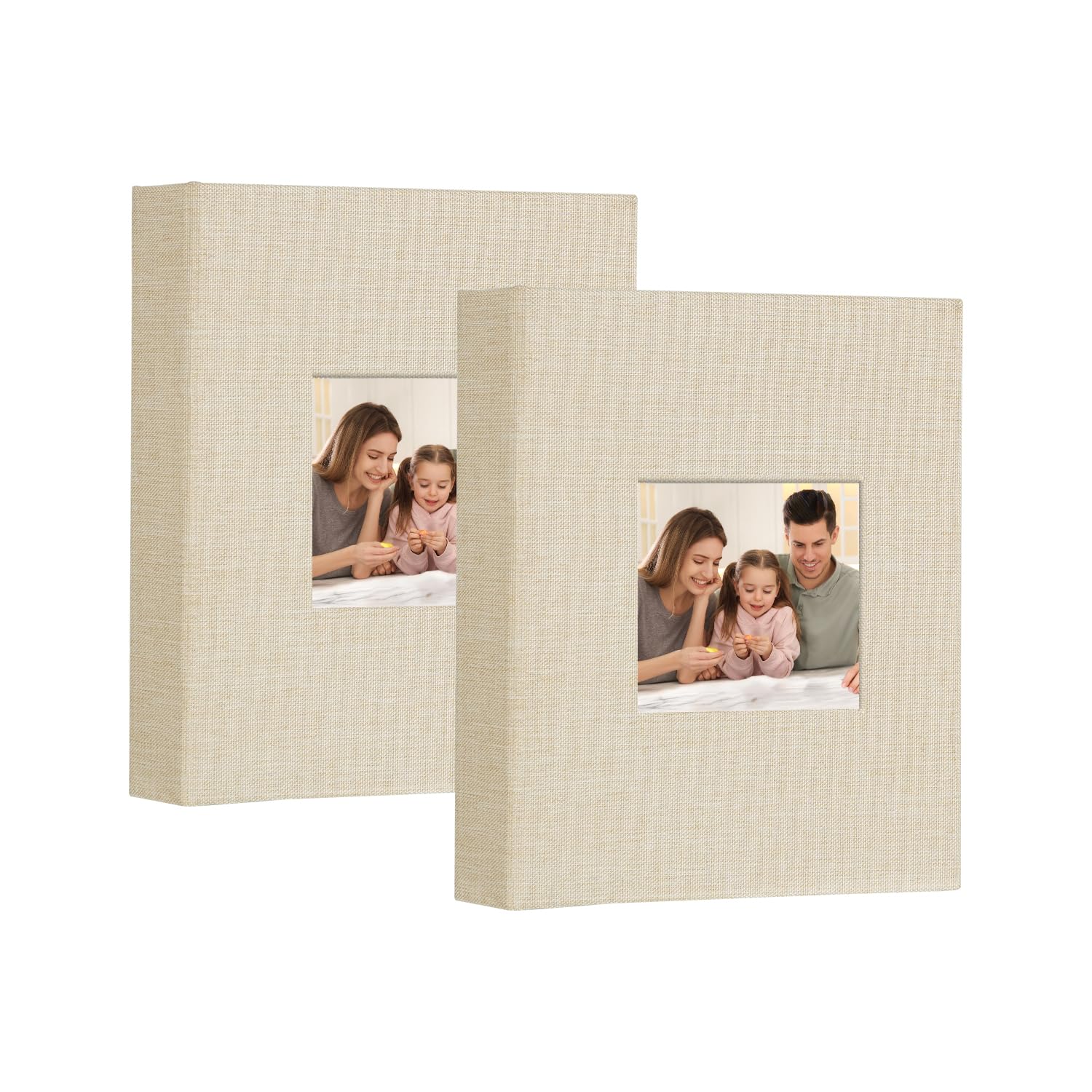 Artmag Mini Photo Album 4x6 50 Pockets 2 Pack, Linen Cover with Front Window Album Each Holds 52 Vertical Photos for Family Wedding Baby Children (Beige)