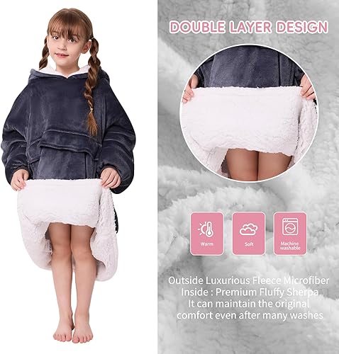 Miniatura 10 de yescool Manta con capucha que brilla en la oscuridad para niños pequeños de 2 a 6 años, sudadera de manta de gran tamaño con sherpa para regalos de