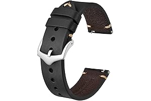 20mm Hand-Stitched Leather Watch Strap, Men's Quick Release Watch Band, Wristband Replacement for Small-to-Medium Wrists