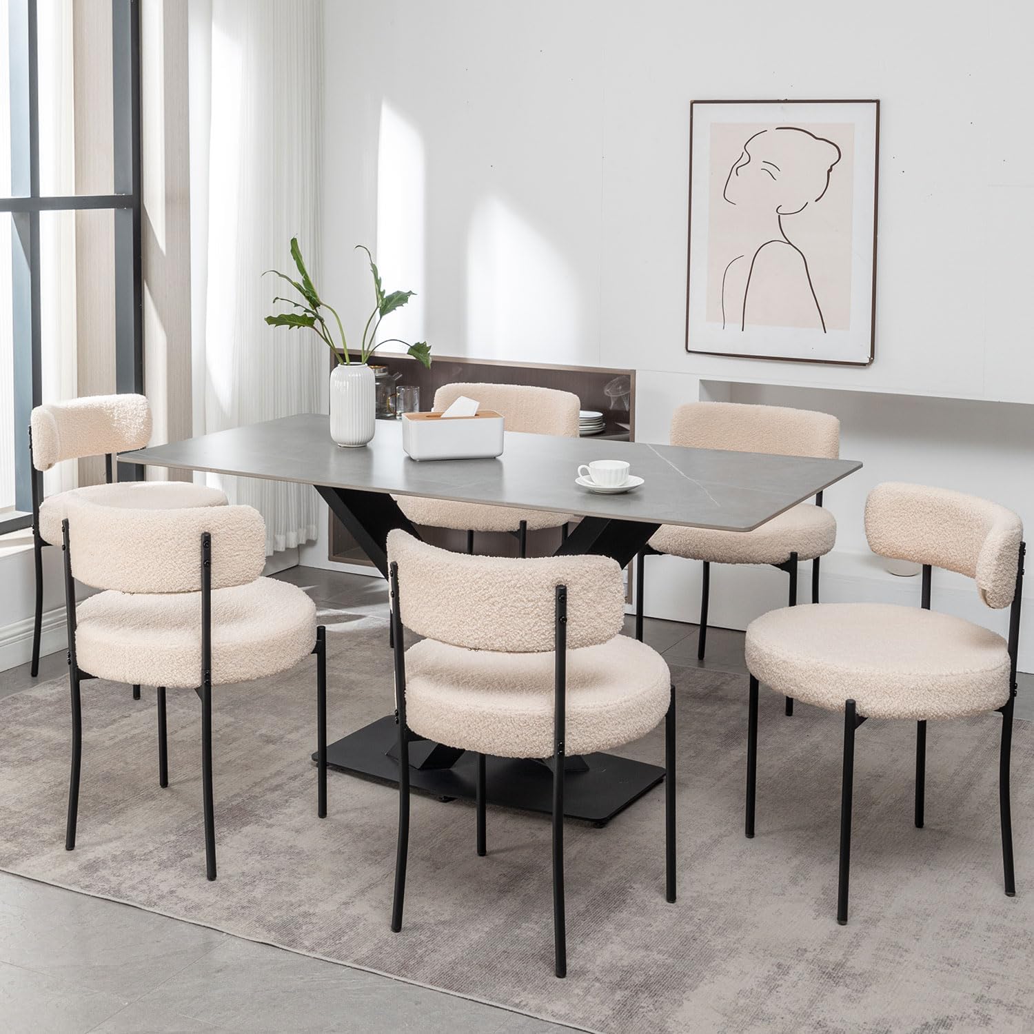 Cinxzar Black Boucle Dining Chairs Set of 4, Upholstered