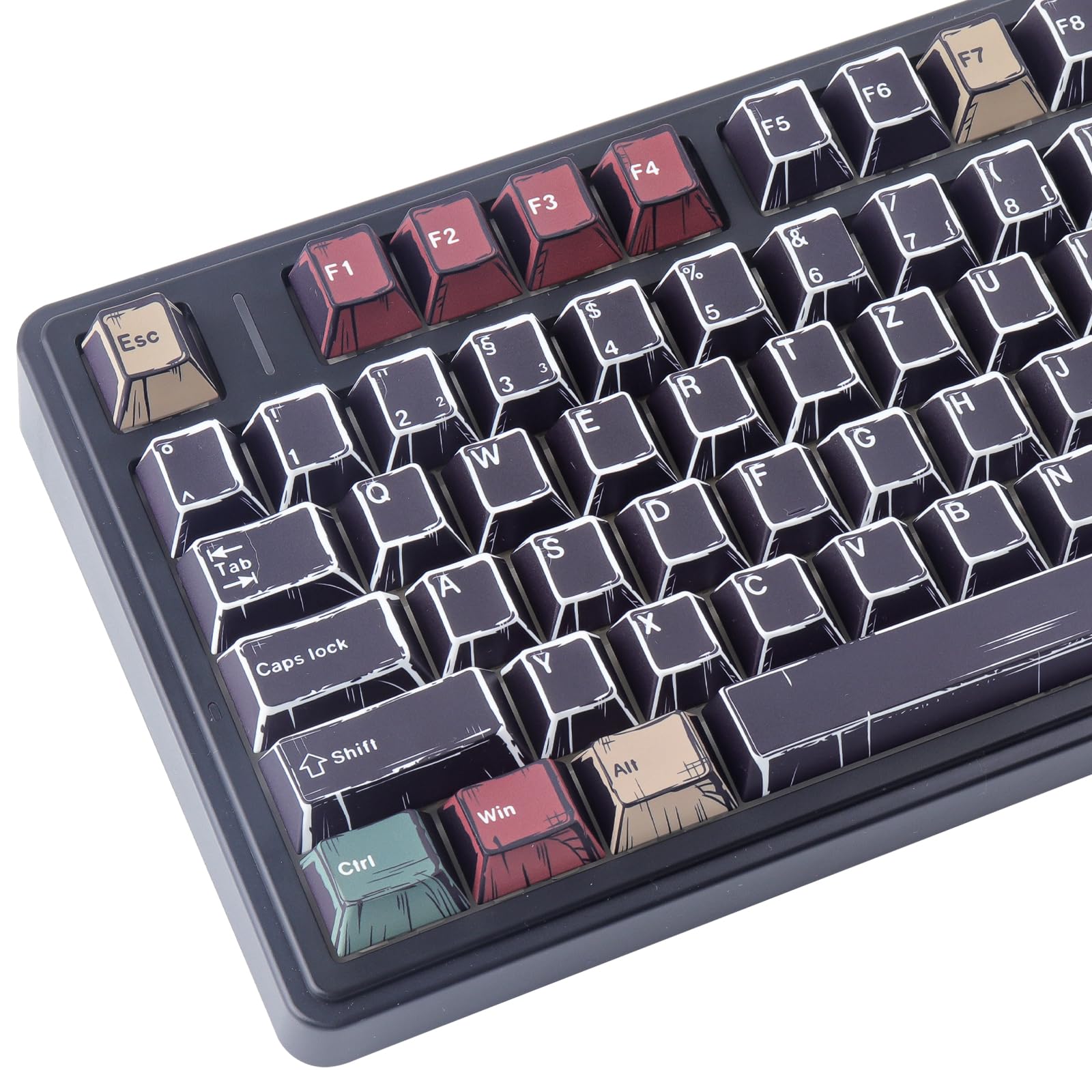 PBT ISO Keycaps 132 Keys Japanese Manga Keycaps, Manga Mixed Light Black Cherry Profile Dye Sub Custom Keycap for Cherry MX Switch German QWERTZ Layout Meccanical Keyboards