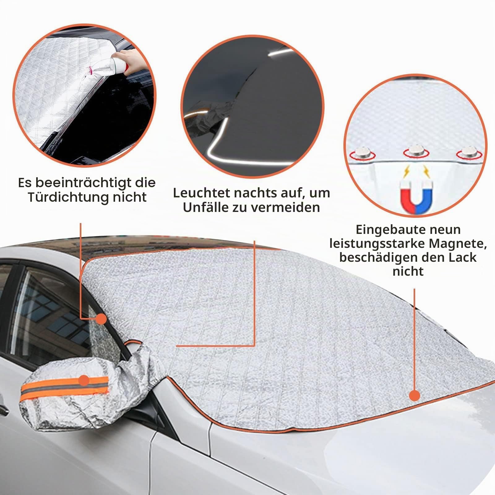 Frontscheibenabdeckung, Auto Winter Frostabdeckung mit 9 Magnet, Universelle Faltbar Winschutzscheiben Abdeckung für alle PKW Auto, SUV, Gegen Schnee, EIS, Frost, Staub