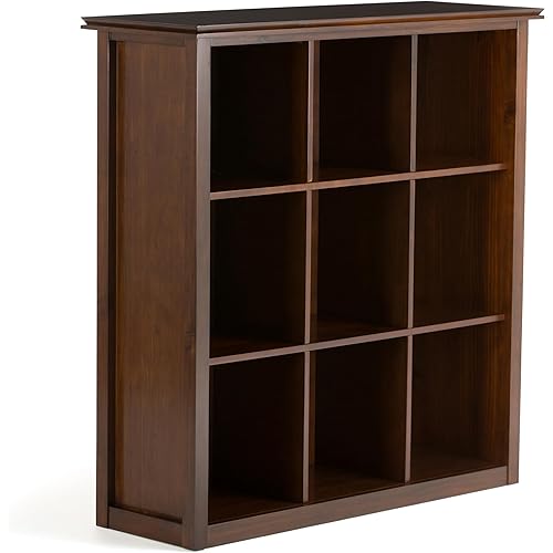 SIMPLIHOME Artisan Bookcase - 43 inch Tall 9-Cube Solid Wood Cube Organizer in Russet Brown, Transitional Storage Bookcase for Living Room, Study Room or Office with Fixed Shelves and Tapered Legs