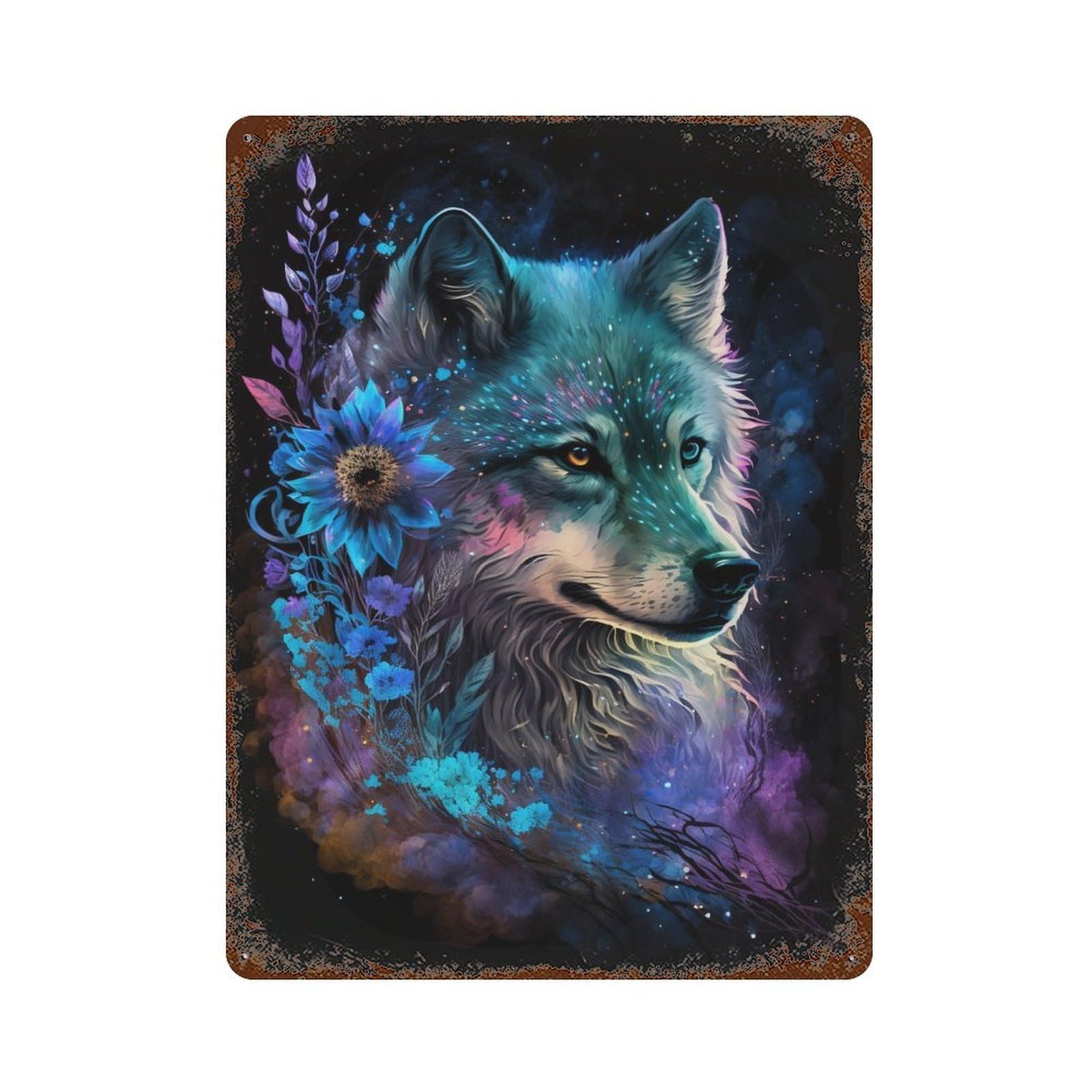Wolf Spirit Art Print-2 Weathered Tin Sign 15.7"x11.8", Classic Wall Plaque for Garage, Bar And Workshop Decor