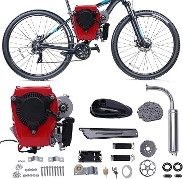 49cc 4-Stroke Bicycle Bike Engine Kit with Belt Drive, Single Cylinder Gas Petrol Motorized Bike Engine Motor Kit, Gas Petrol Motorized Bicycle Kit for 26" Adult Bikes Belt Drive