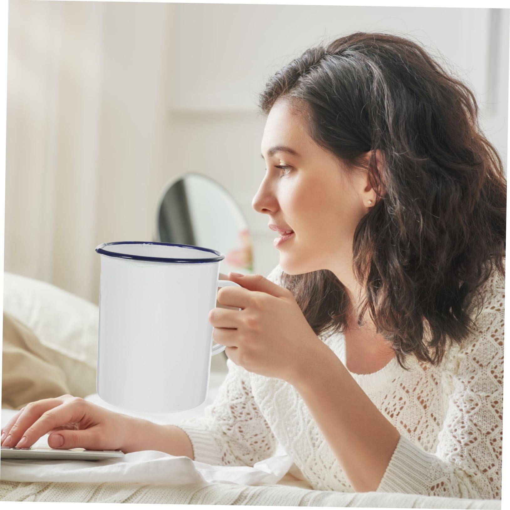 Cabilock Taza Medidora de Esmalte Estilo Retro Vintage Portátil para Café y Leche para Cocina y Desayuno